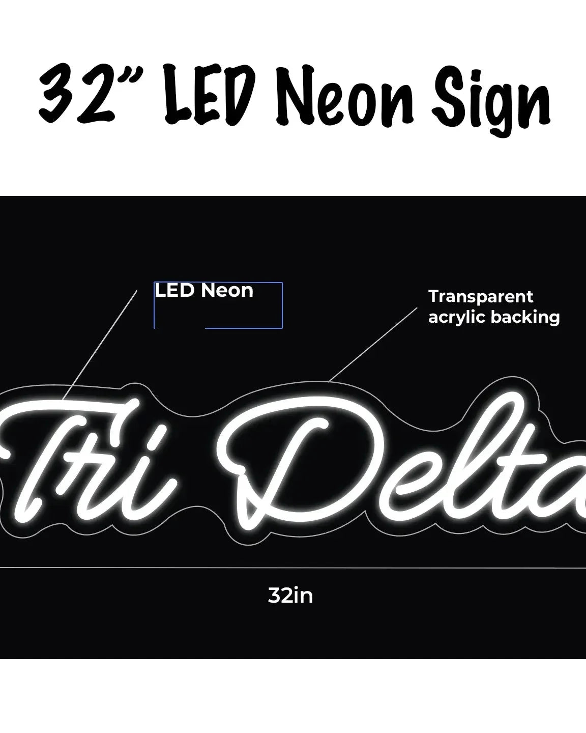 Tri Delta LED Neon Script Sign w/ Dimmer Neon Signs