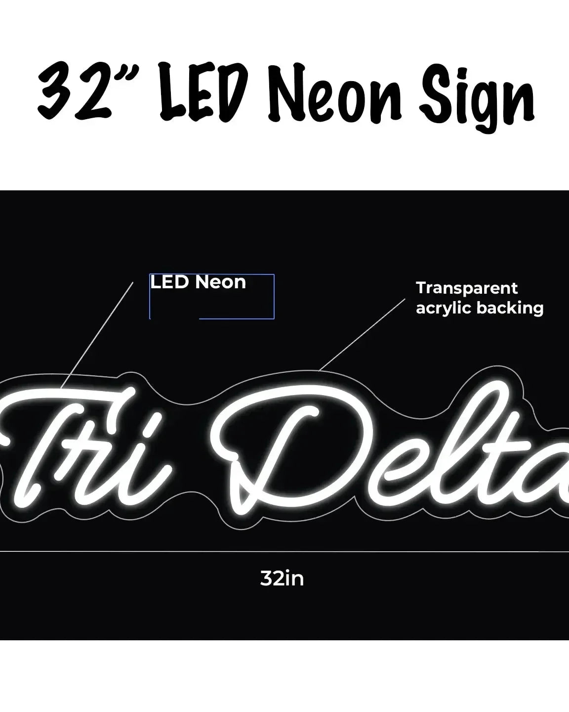 Tri Delta LED Neon Script Sign w/ Dimmer Neon Signs