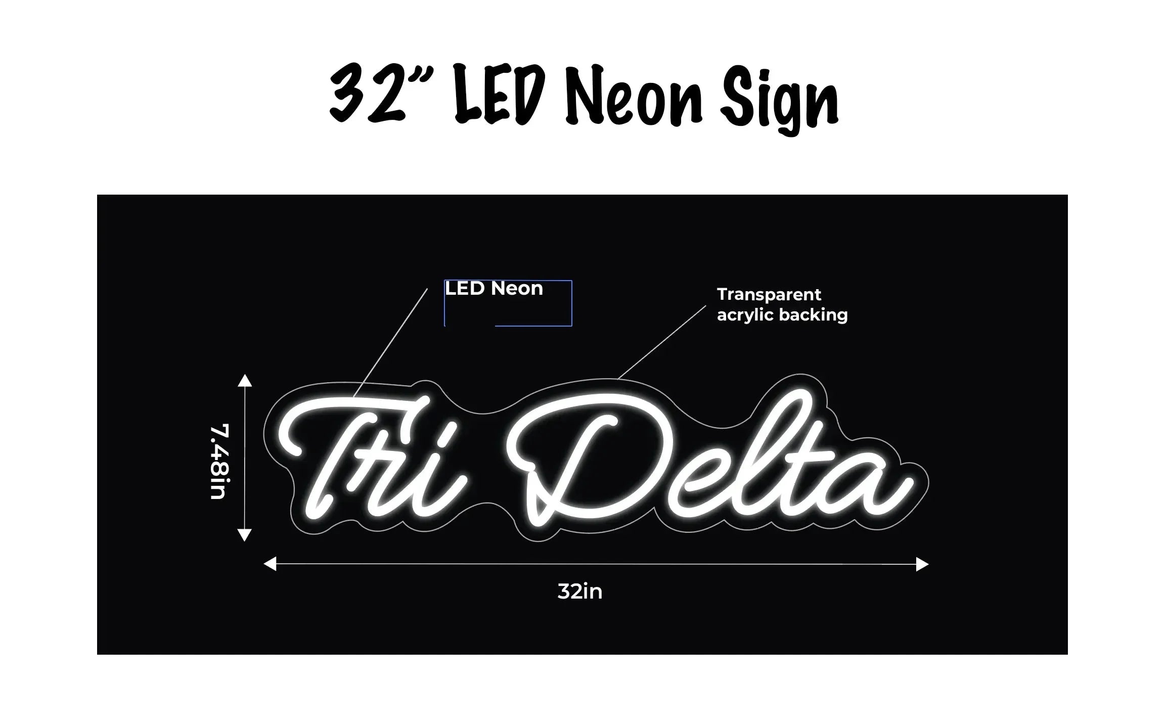 Tri Delta LED Neon Script Sign w/ Dimmer Neon Signs