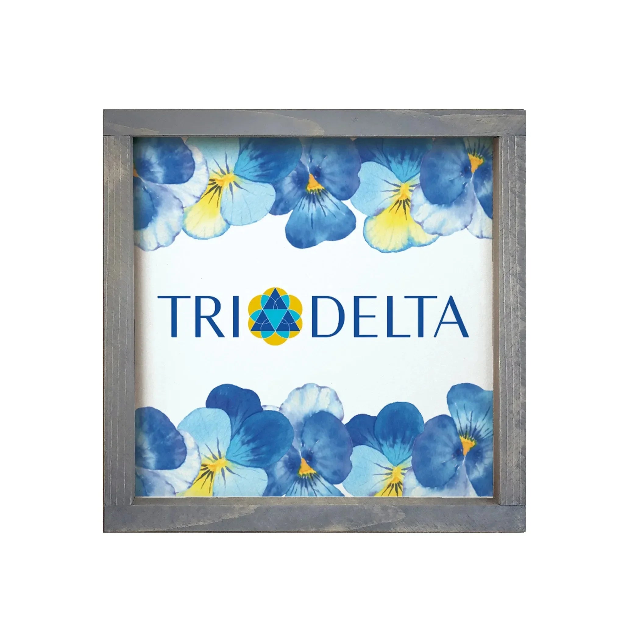 Tri Delta 12x12 Wood Framed Sign - Pansy Weathered Gray Wall Art & Signs