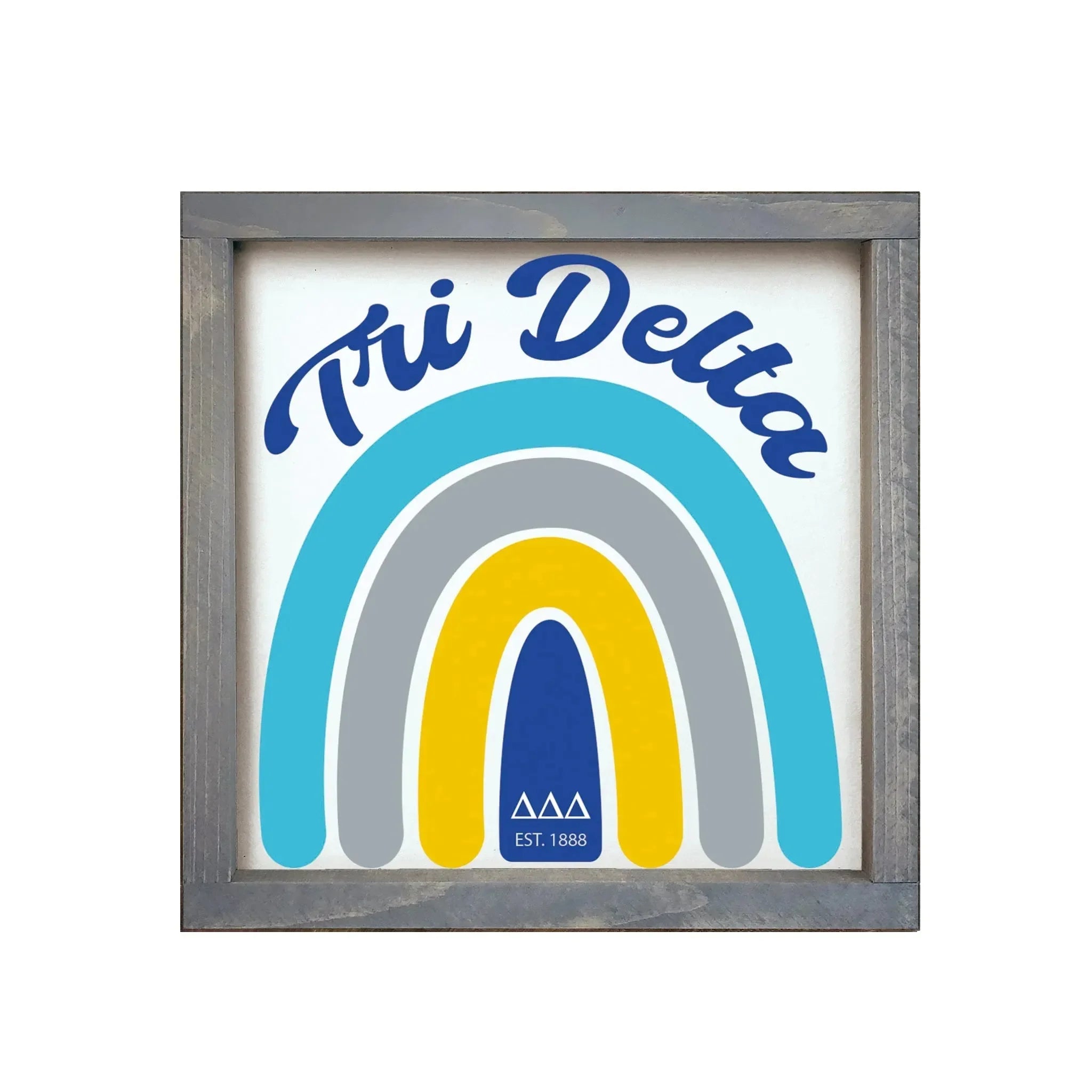 Tri Delta 12x12 Wood Framed Sign - Rainbow Weathered Gray Wall Art & Signs
