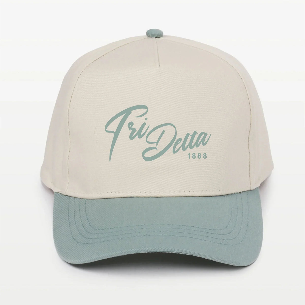 Tri Delta Embroidered Two Tone Baseball Cap Hat Script 1888 Green