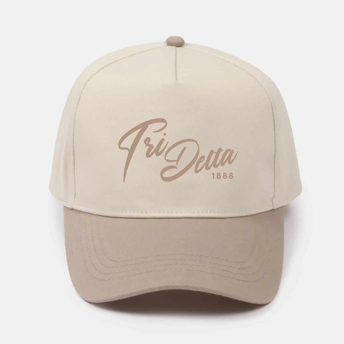 Tri Delta Embroidered Two Tone Baseball Cap Hat Script 1888 Tan