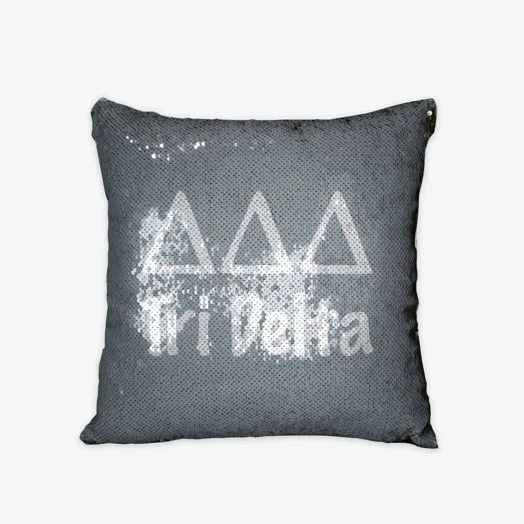 Tri Delta Sequin Throw Pillow Cover - Silver Pillow Covers