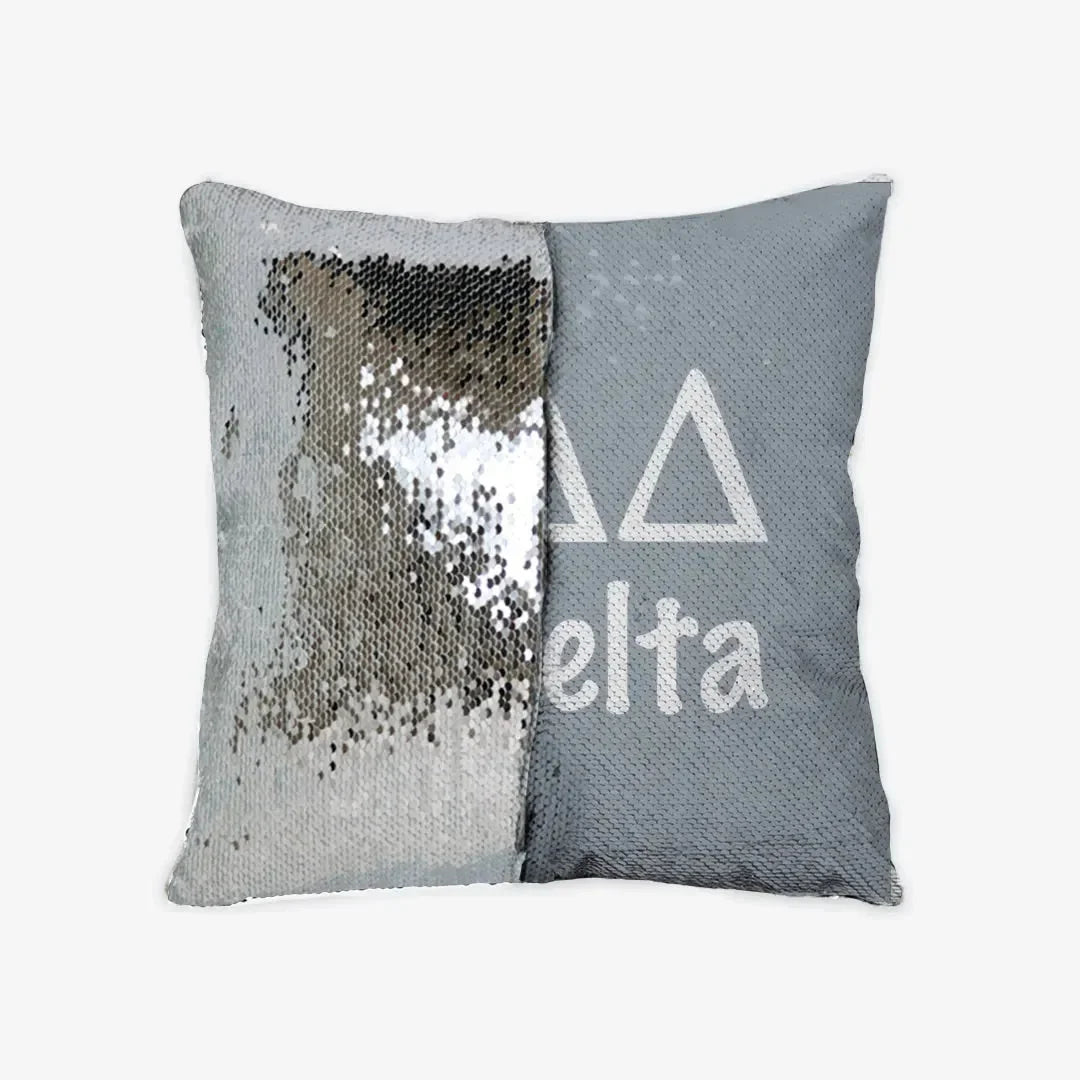 Tri Delta Sequin Throw Pillow Cover - Silver