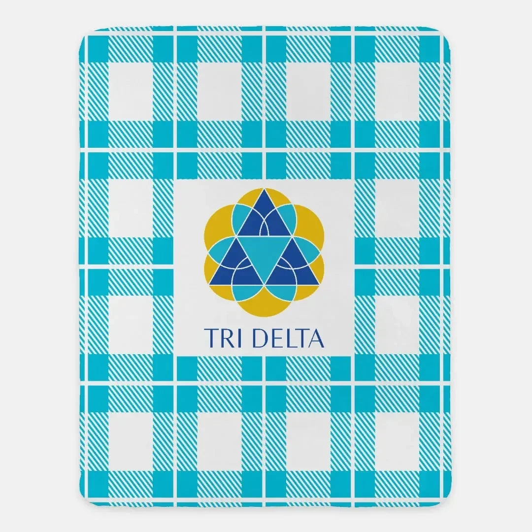 Tri Delta XL 60x80 Plaid Sherpa Blanket - Bright Blue Throw Blankets