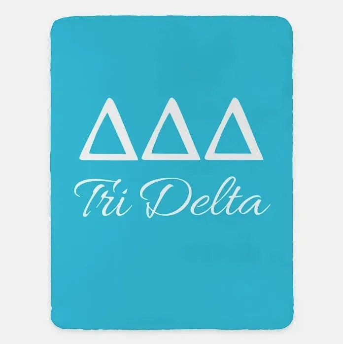 Tri Delta XL 60x80 Sherpa Blanket Bright Blue Throw Blankets