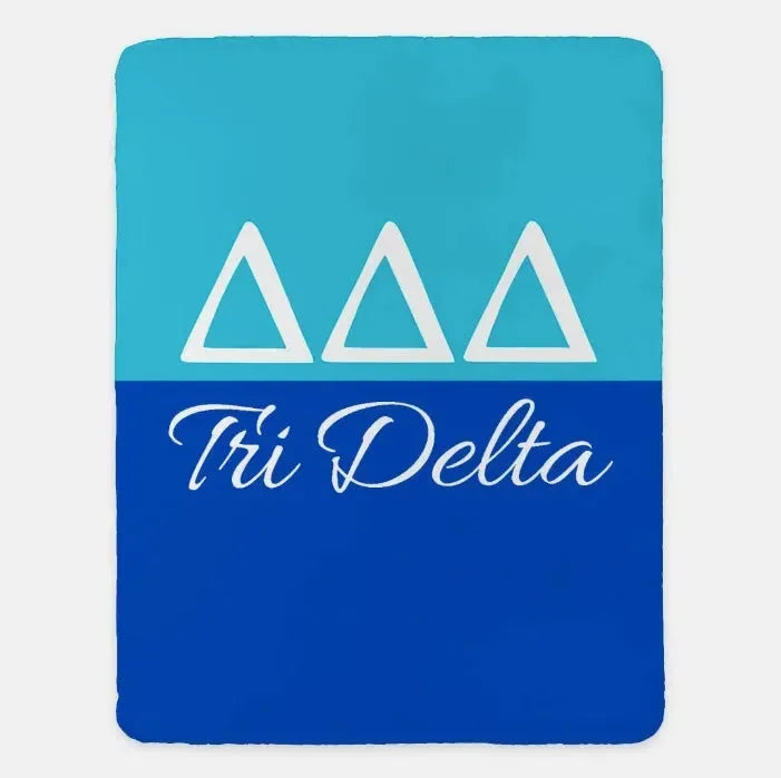 Tri Delta XL 60x80 Sherpa Throw Blanket - Color Block Bright Blue Blue Throw Blankets