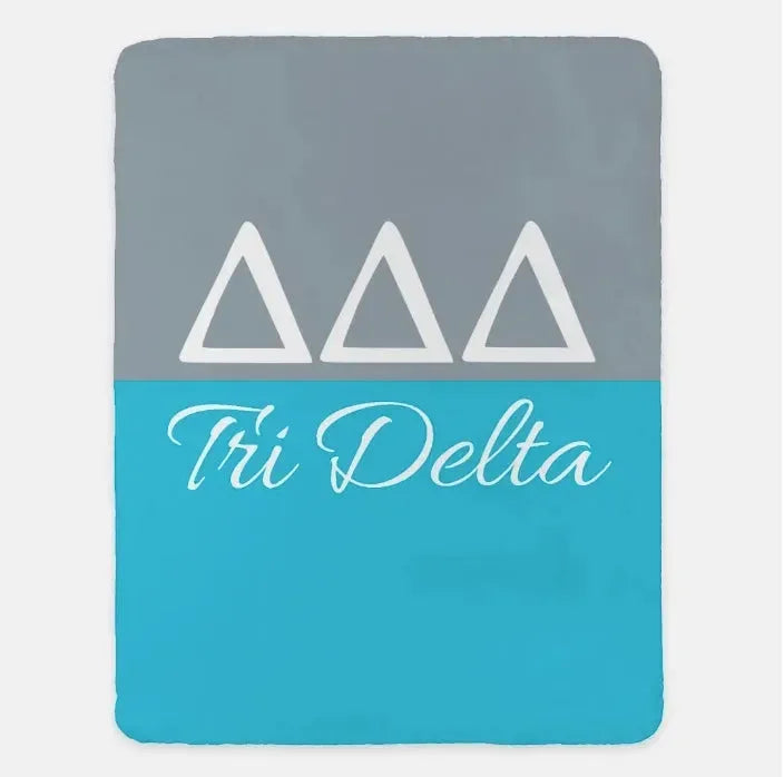 Tri Delta XL 60x80 Sherpa Throw Blanket - Color Block Silver Bright Blue Throw Blankets