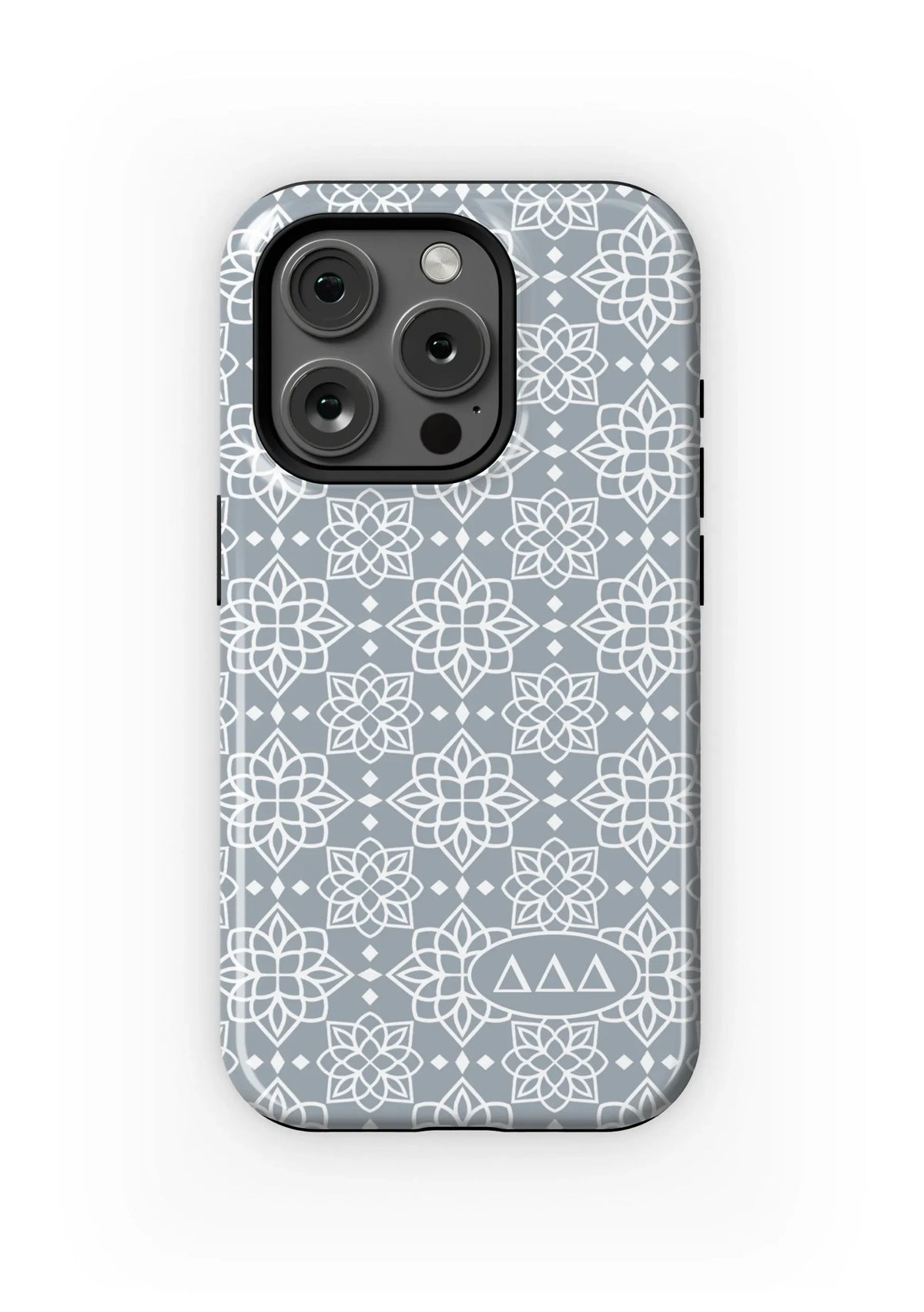 Tri Delta iPhone 16, 15, 14 Mobile Phone Case - Silver Ornate Gloss Mobile Phone Cases