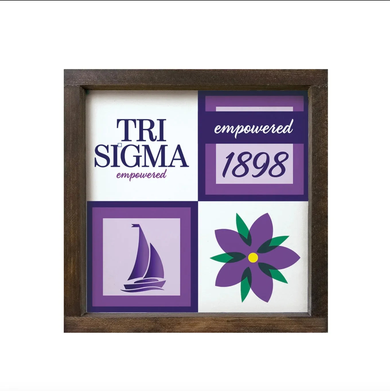 Tri Sigma 12x12 Classic Color Block Wood Framed Sign Walnut Stain Wall Art & Signs