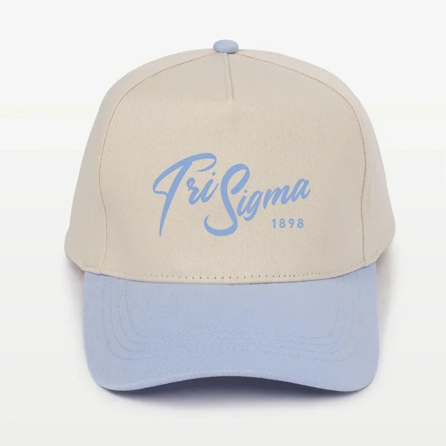 Tri Sigma Embroidered Two-Tone Baseball Cap - Script 1874 | Custom Gifts