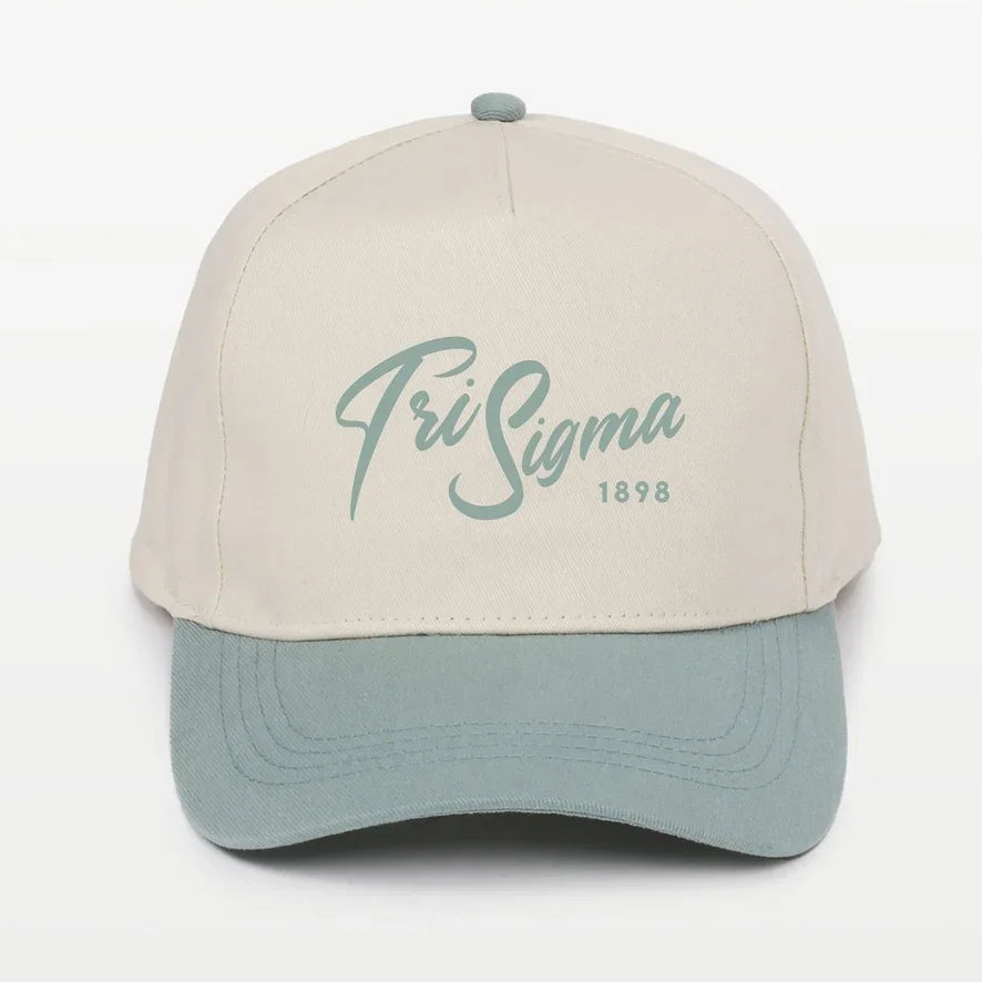 Tri Sigma Embroidered Two-Tone Baseball Cap - Script 1874 | Custom Gifts