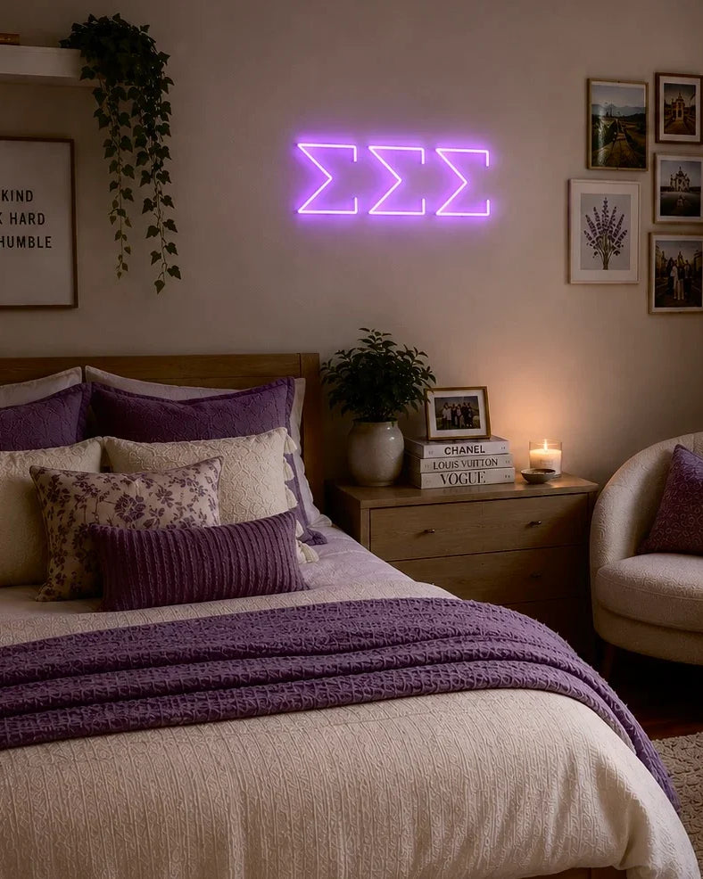 Tri Sigma Greek Letters LED Neon Sign w/ Dimmer | Dorm Decor Wall Art