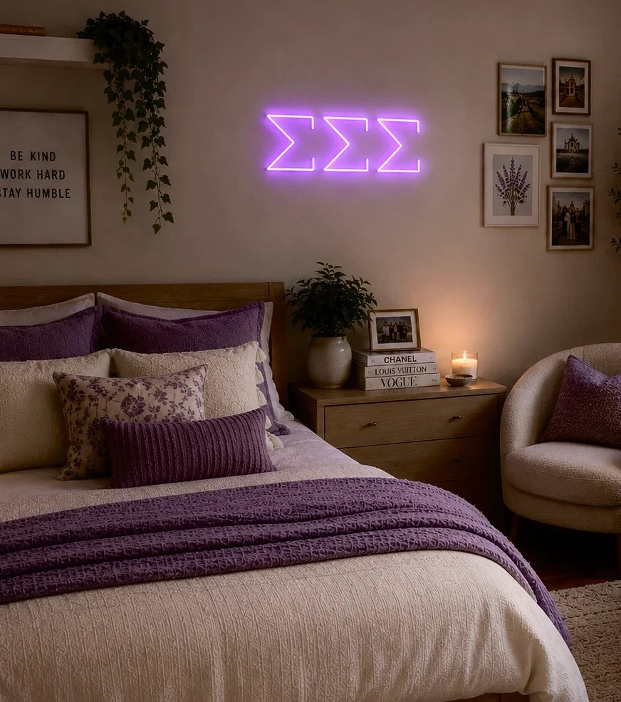 Tri Sigma Greek Letters LED Neon Sign w/ Dimmer | Dorm Decor Wall Art