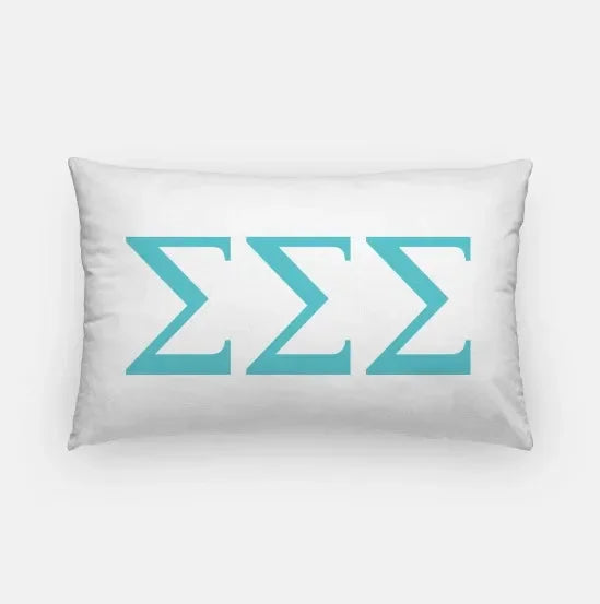 Tri Sigma Lumbar Throw Pillow Cover - Knockout Greek Letters White Sea Blue Pillow Covers