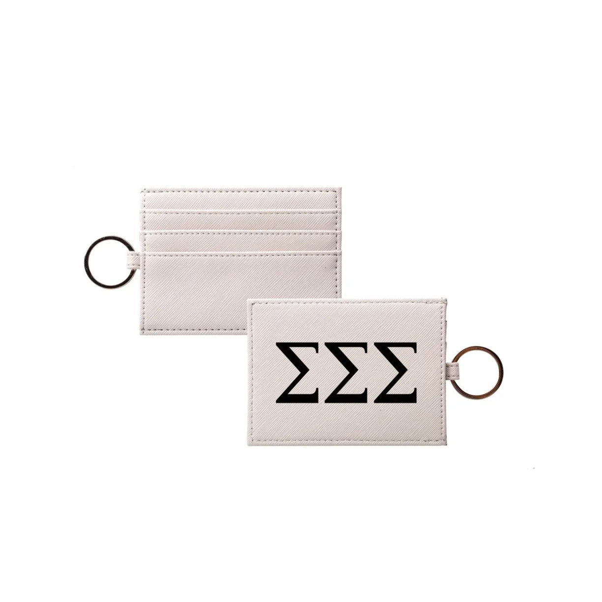 Tri Sigma Vegan Saffiano Leather Keychain Card Holder - Greek Letters Black Travel Wallet