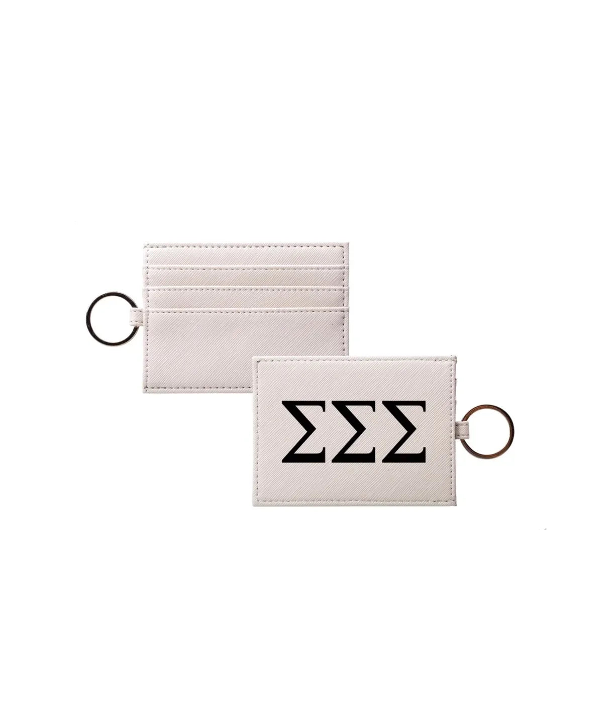 Tri Sigma Vegan Saffiano Leather Keychain Card Holder - Greek Letters Black Travel Wallet