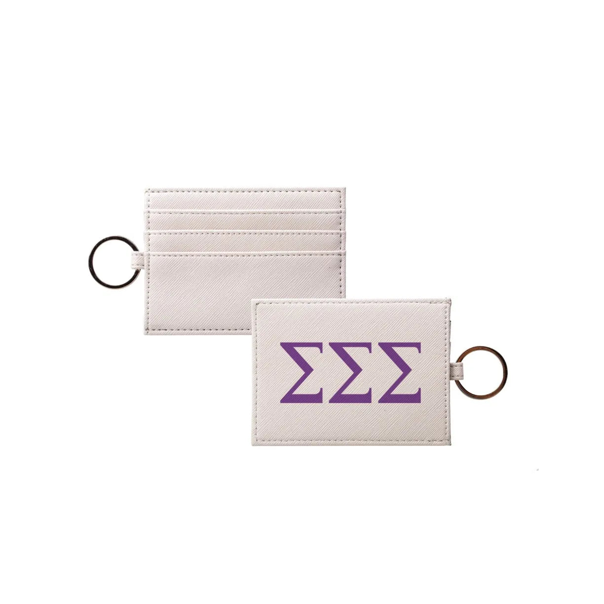 Tri Sigma Vegan Saffiano Leather Keychain Card Holder - Greek Letters Violet Travel Wallet