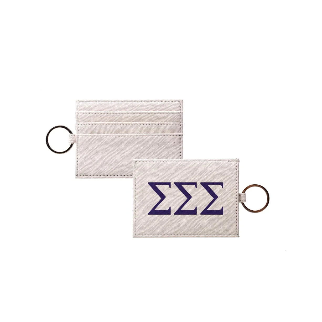 Tri Sigma Vegan Saffiano Leather Keychain Card Holder - Greek Letters Royal Purple Travel Wallet