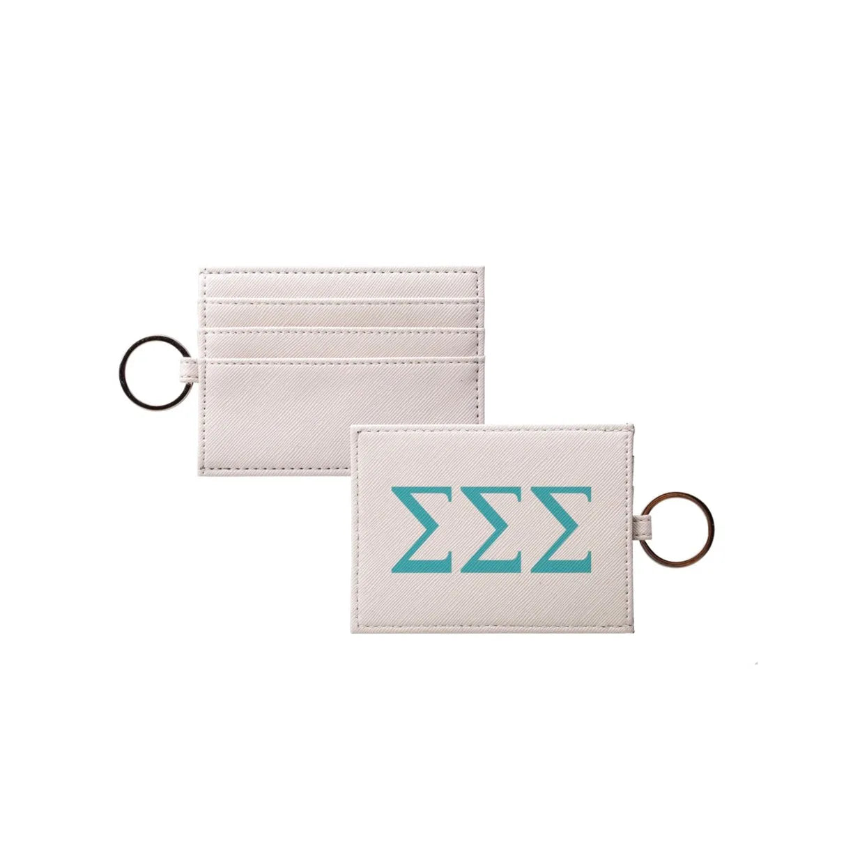 Tri Sigma Vegan Saffiano Leather Keychain Card Holder - Greek Letters Sea Blue Travel Wallet