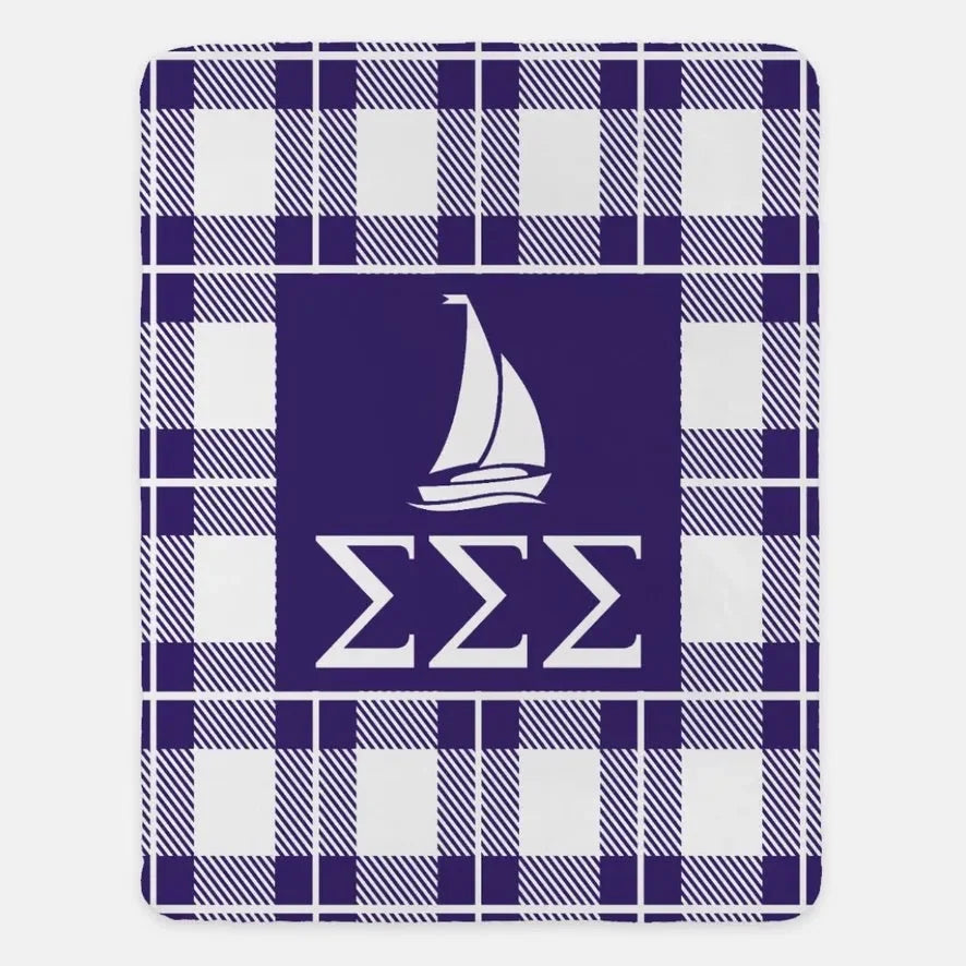 Tri Sigma XL 60x80 Plaid Sherpa Throw Blanket Royal Purple Throw Blankets