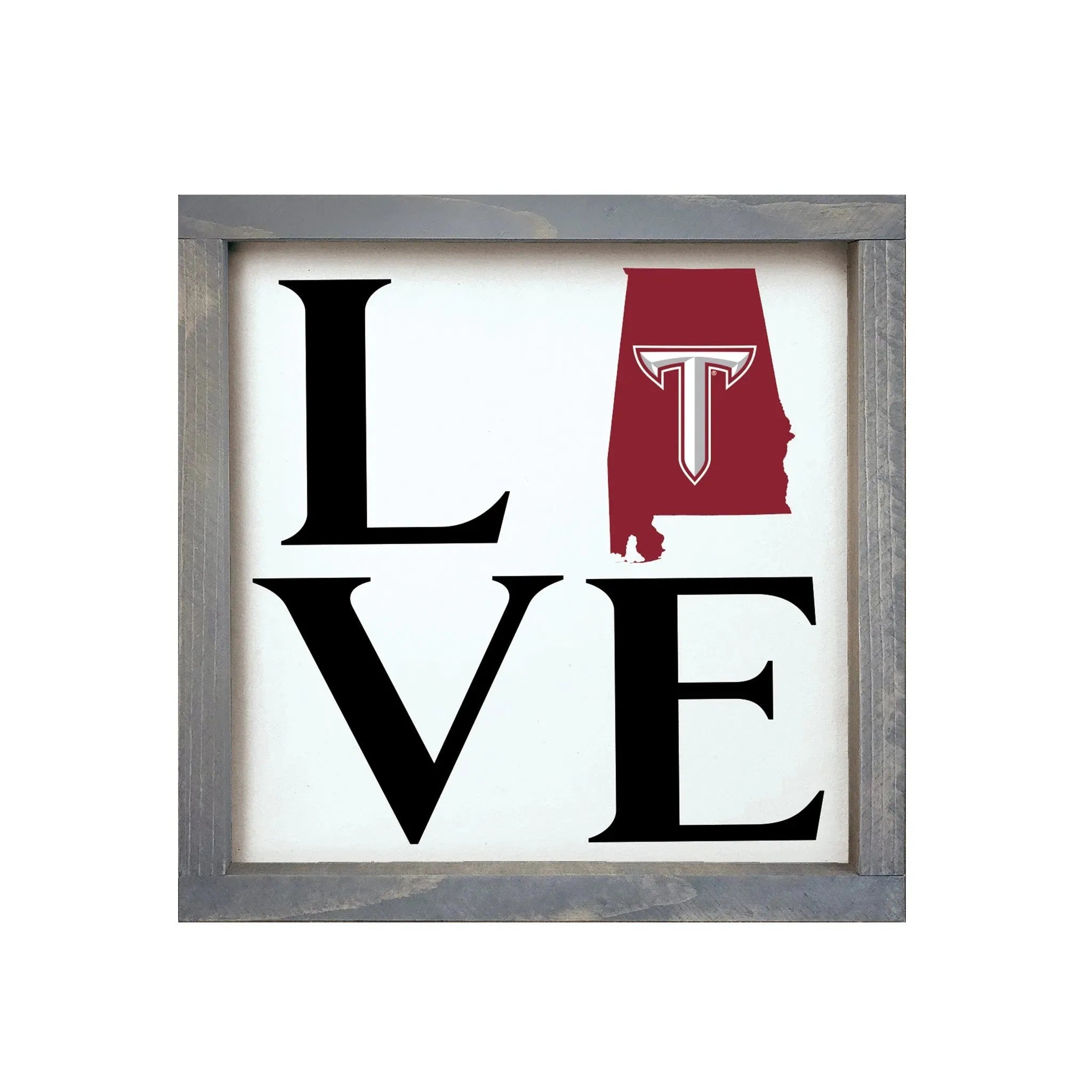 Troy University 12x12 Wood Framed Sign - "LOVE" State "T" Wall Art & Signs
