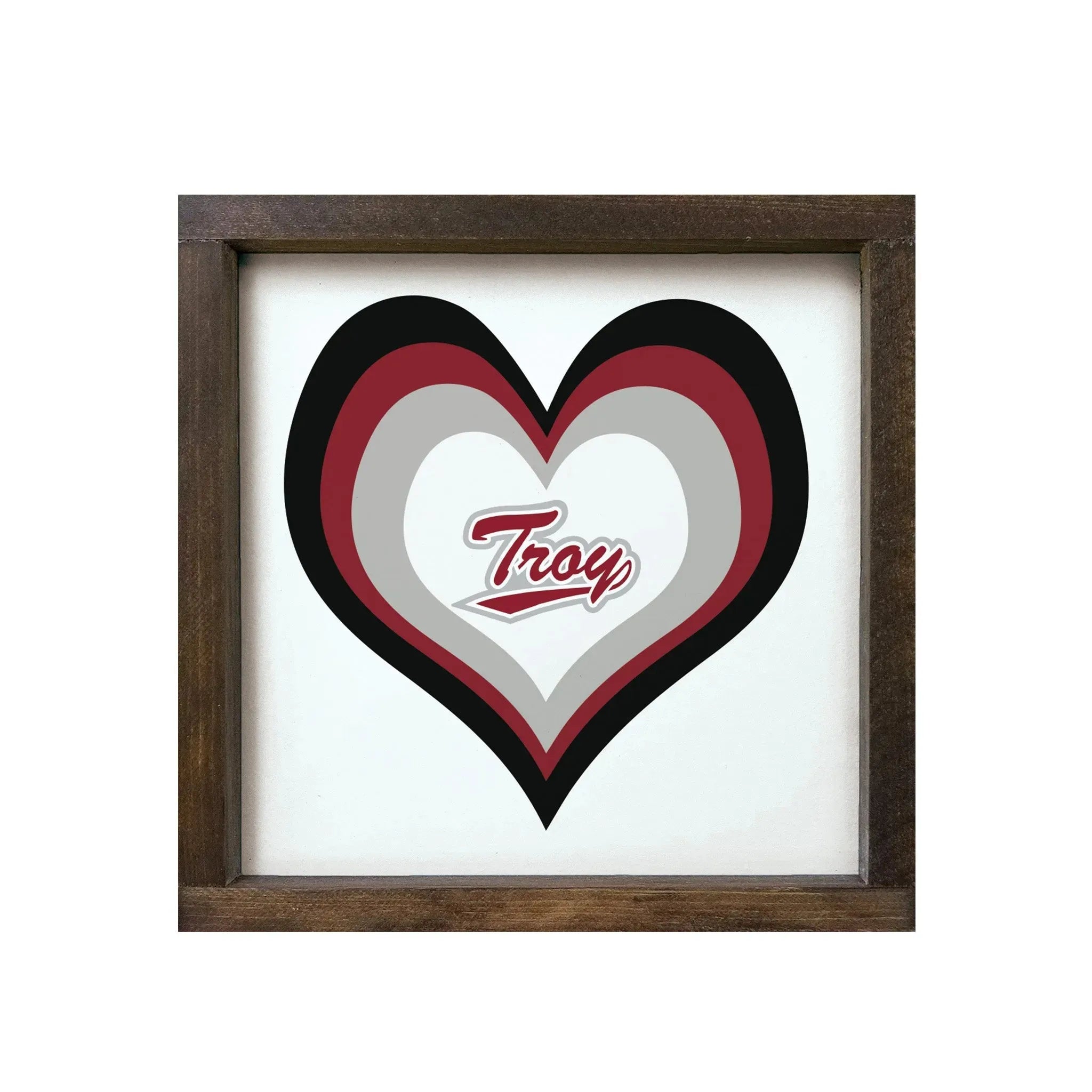 Troy University 12x12 Heart Wood Framed Sign Walnut Stain Wall Art & Signs