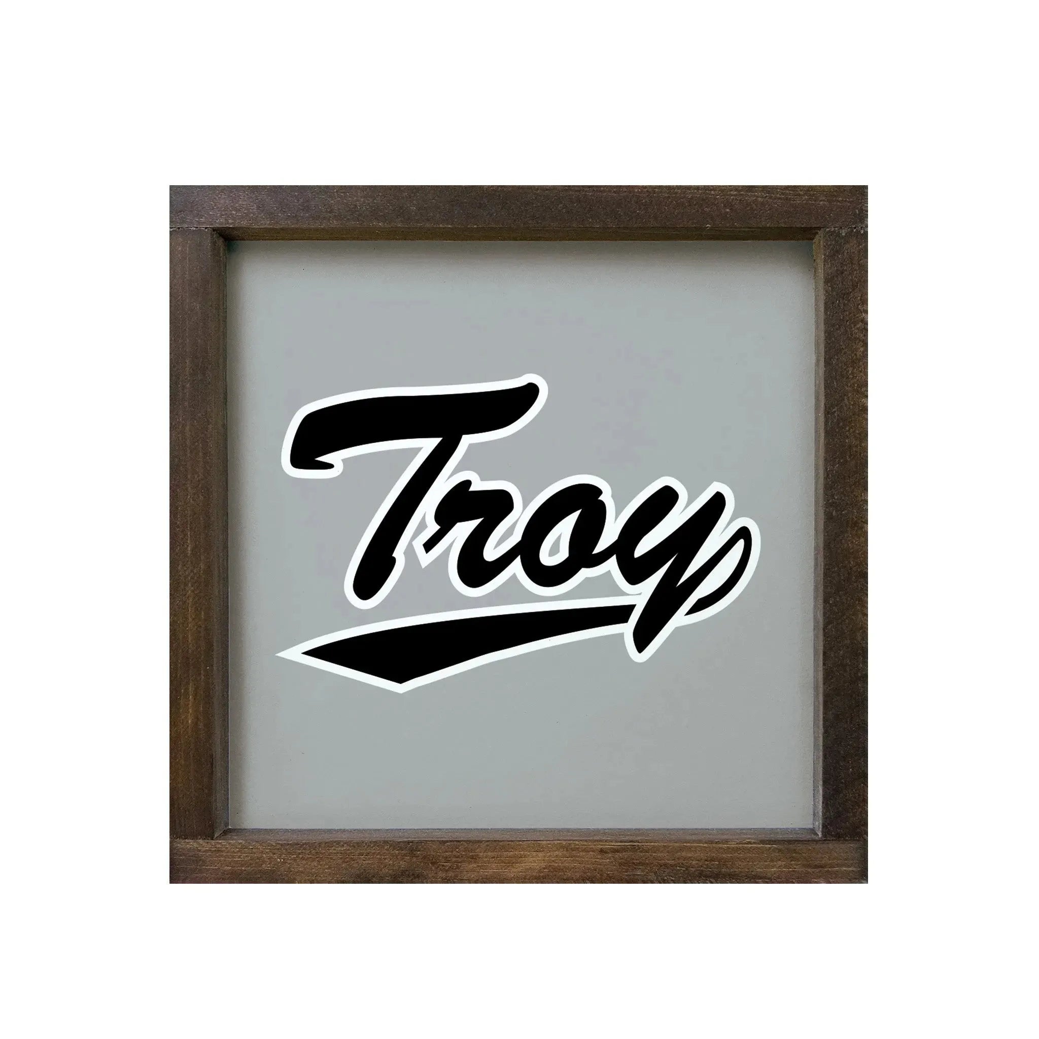 Troy University 12x12 Wood Framed Sign - Gray Troy Script Wall Art & Signs