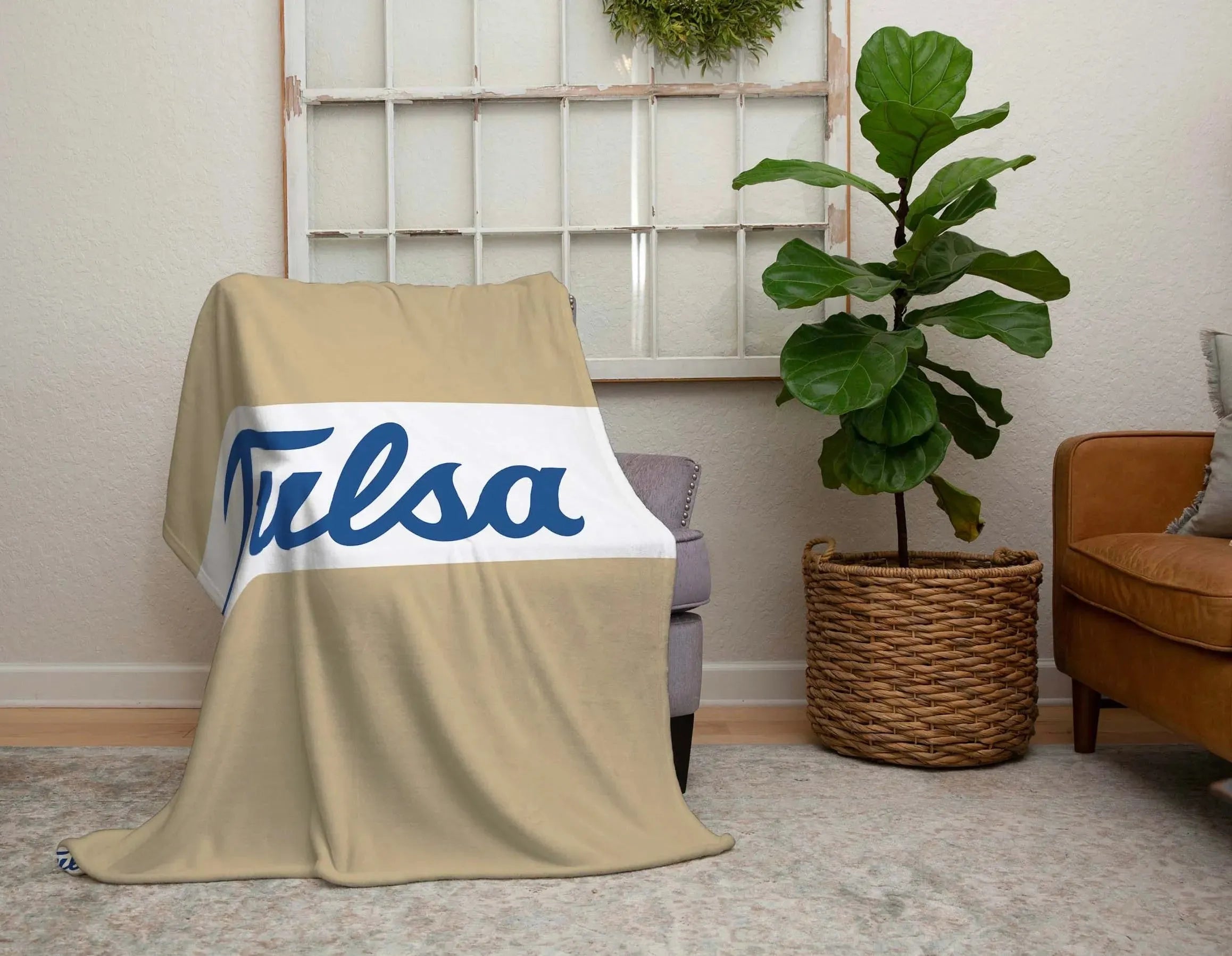 University of Tulsa XL 60x80 Sherpa Throw Blanket - Center Band Throw Blankets