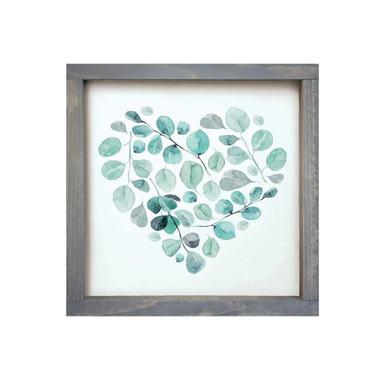Floral Heart - Blue Petals Framed Wood Sign - 12"x12" Weathered Gray Wall Art & Signs