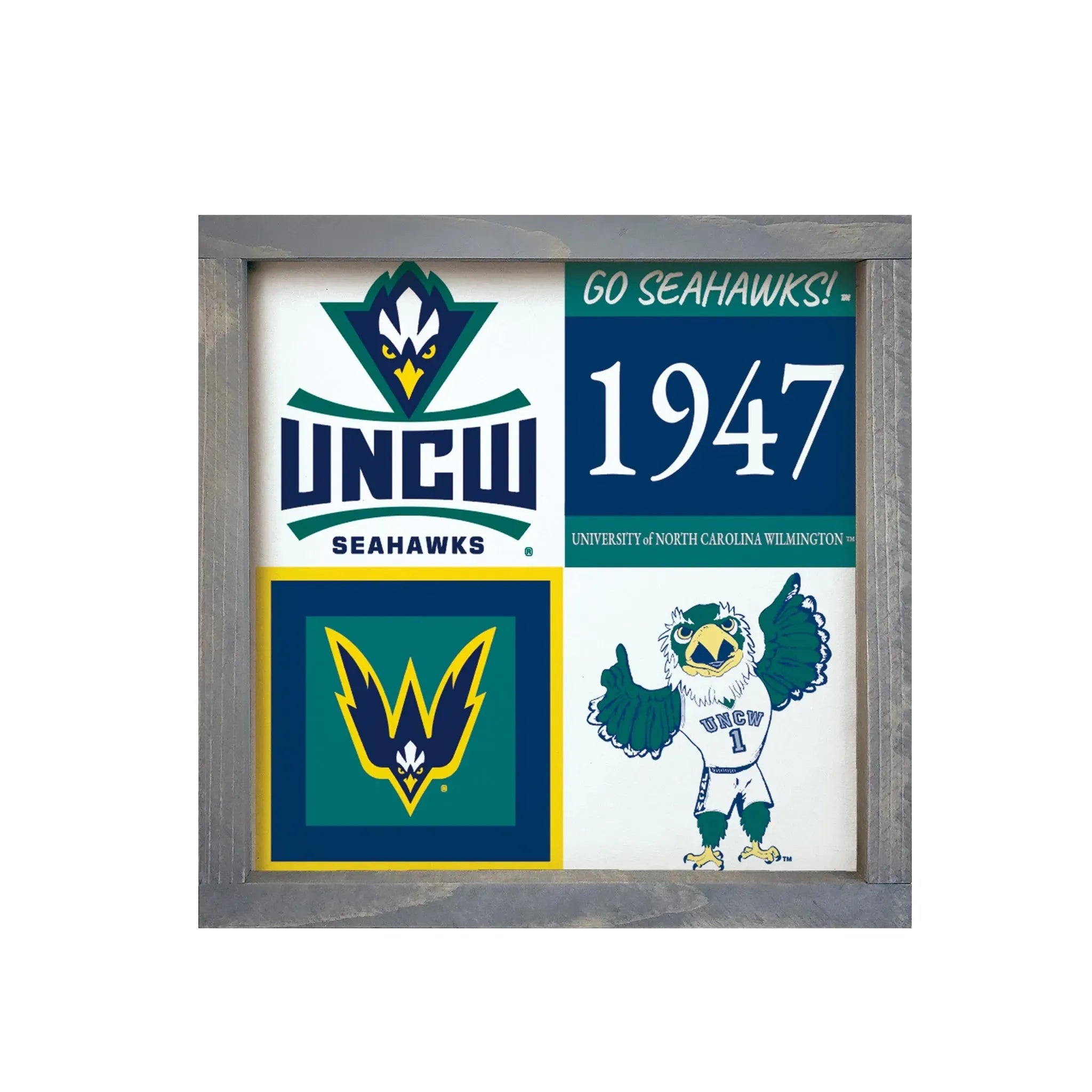 UNC Wilmington Classic Colorblock Wood Sign - Go Seahawks - 12"x12" Weathered Gray Wall Art & Signs