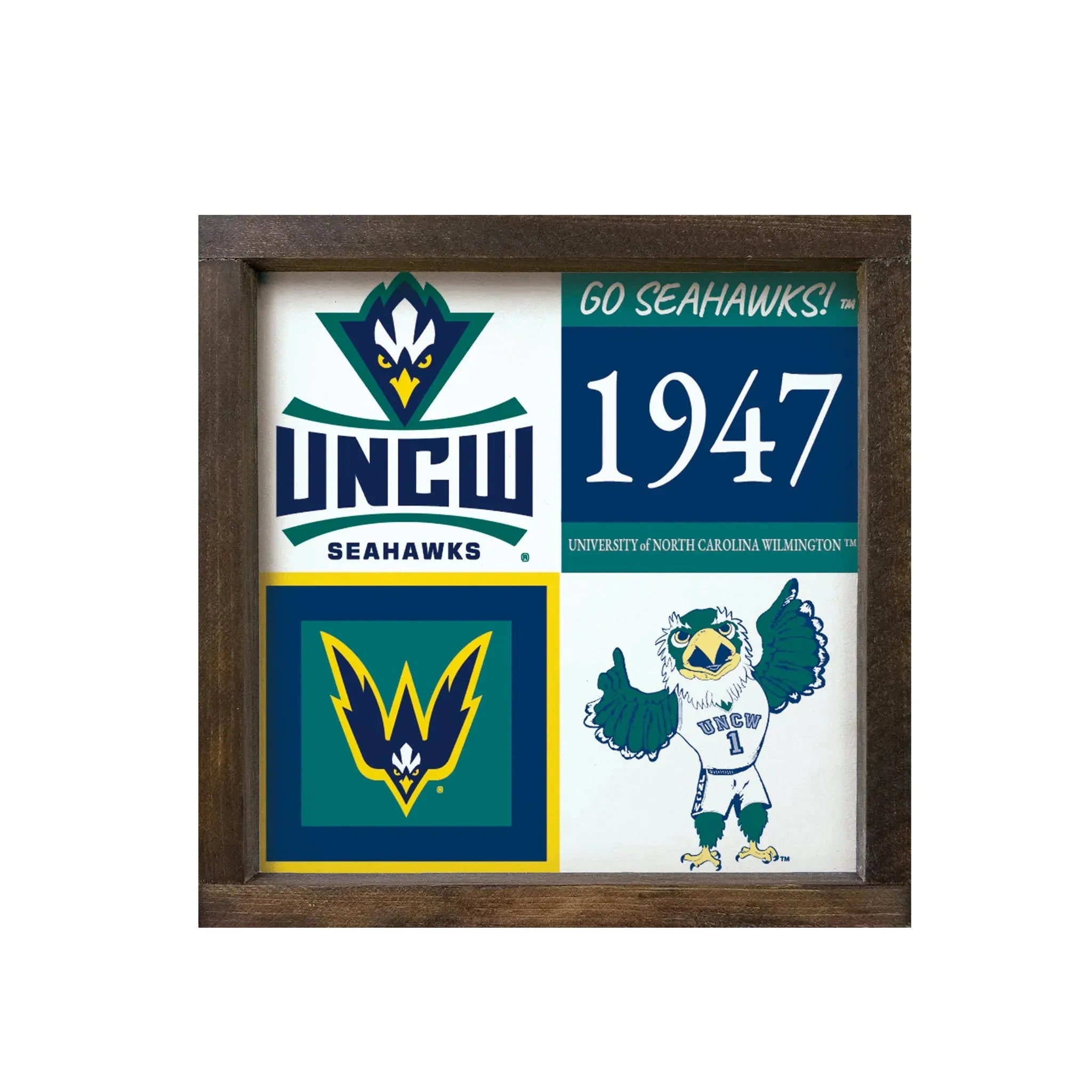 UNC Wilmington Classic Colorblock Wood Sign - Go Seahawks - 12"x12" Wall Art & Signs