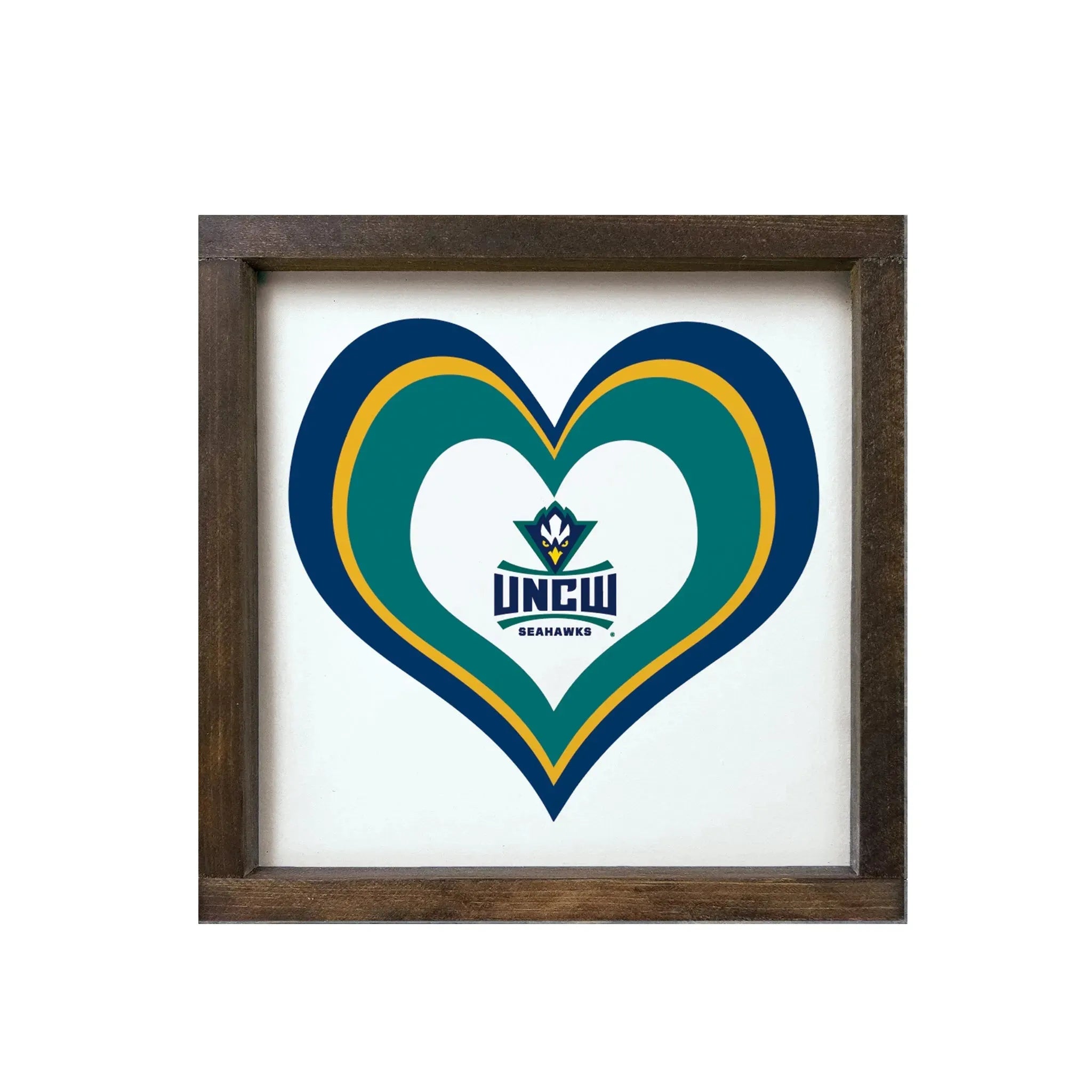 UNC Wilmington Sign - Layered Heart "12"x12" Walnut Stain Wall Art & Signs