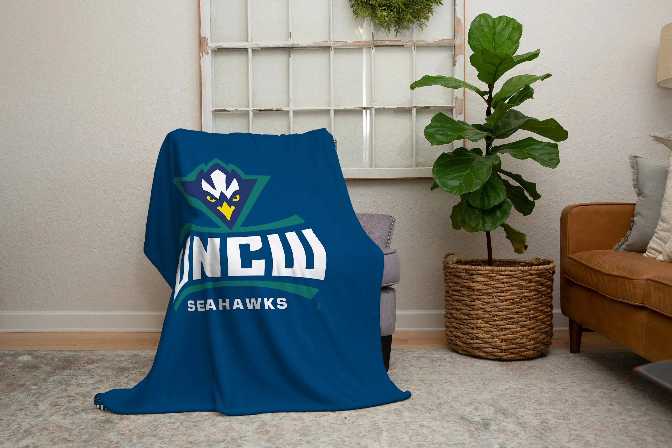 UNCW Navy Sherpa Blanket - 60"x80" Throw Blankets