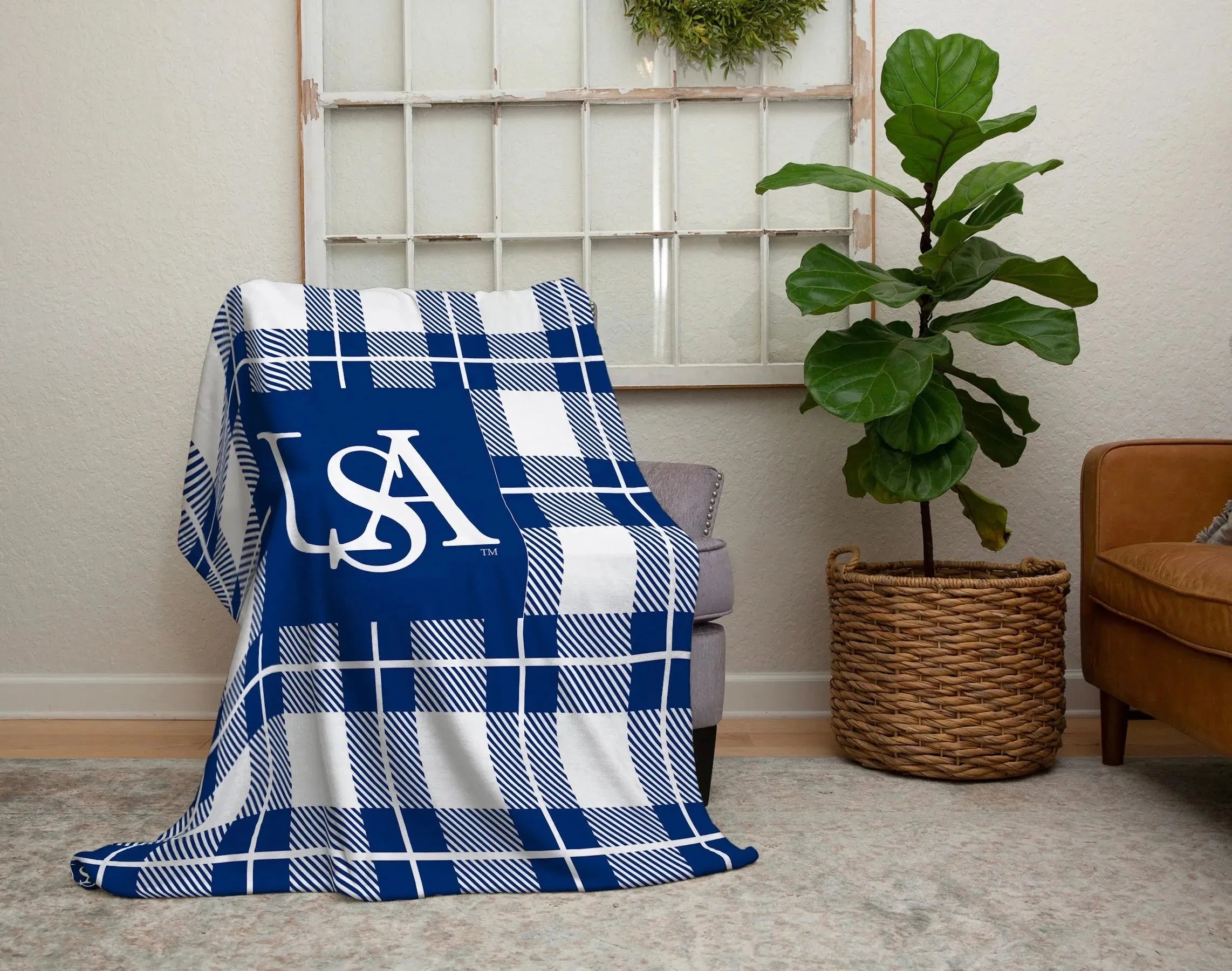 South Alabama USA Blanket XL 60x80 - Blue Plaid Throw Blankets