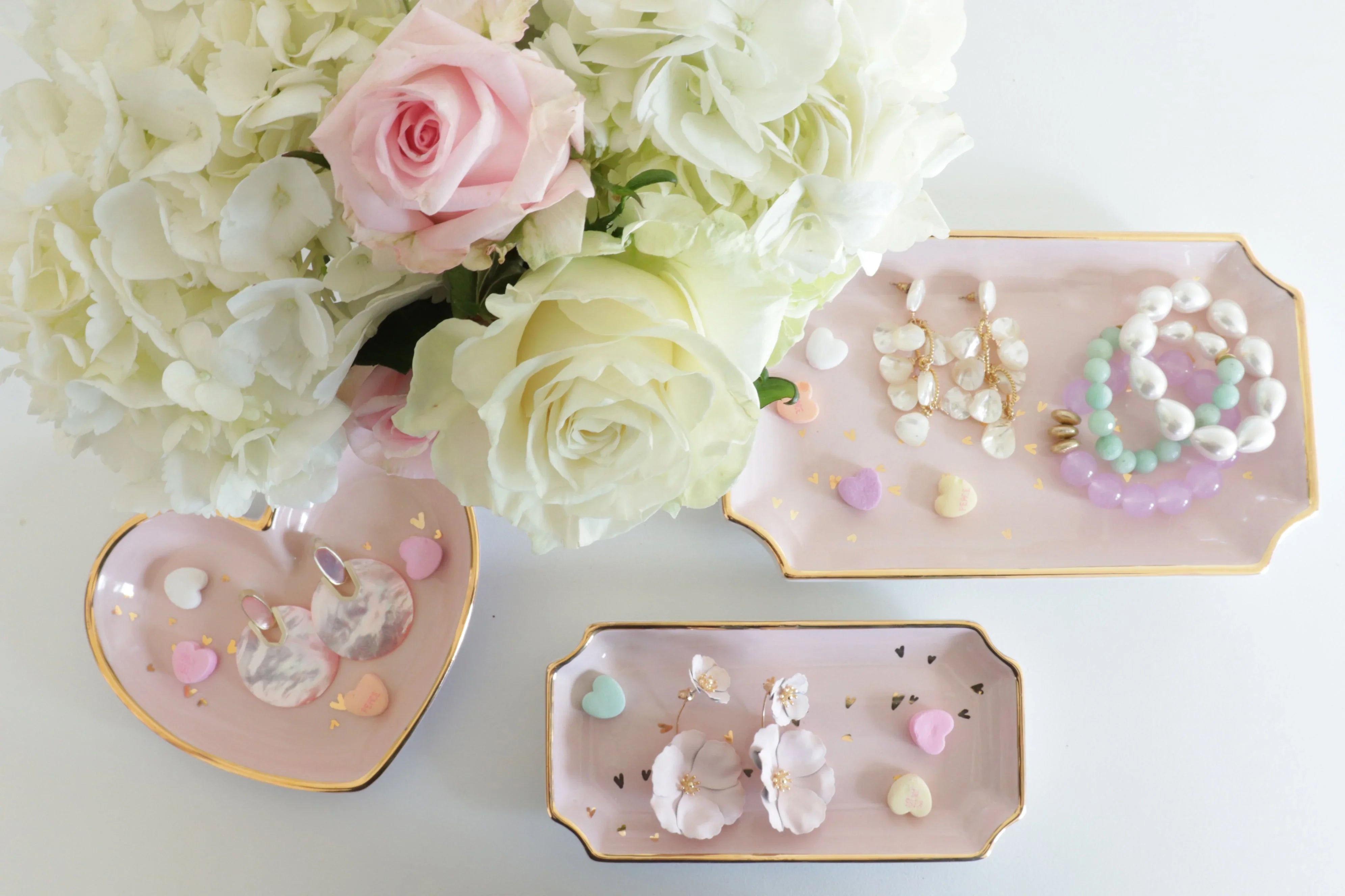 "Confetti Hearts" Tray with Gold Accent | Dorm Accessories | Catch All | Campus Greek Fit