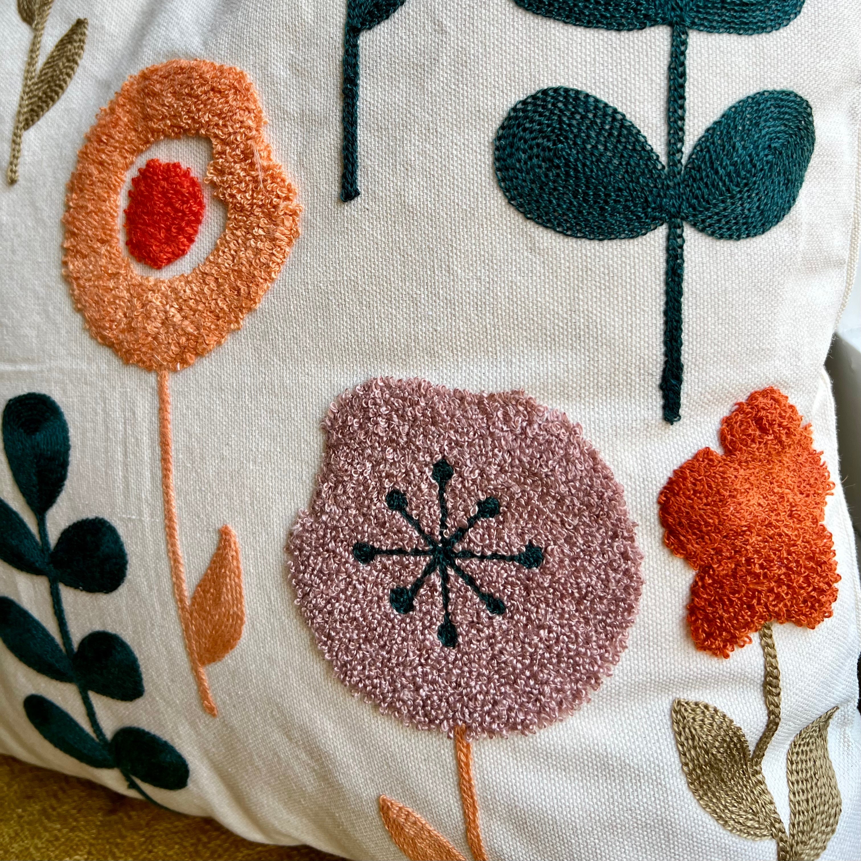 Vibrant Floral Embroidered Throw Pillow Cover | Modern Boho Decor
