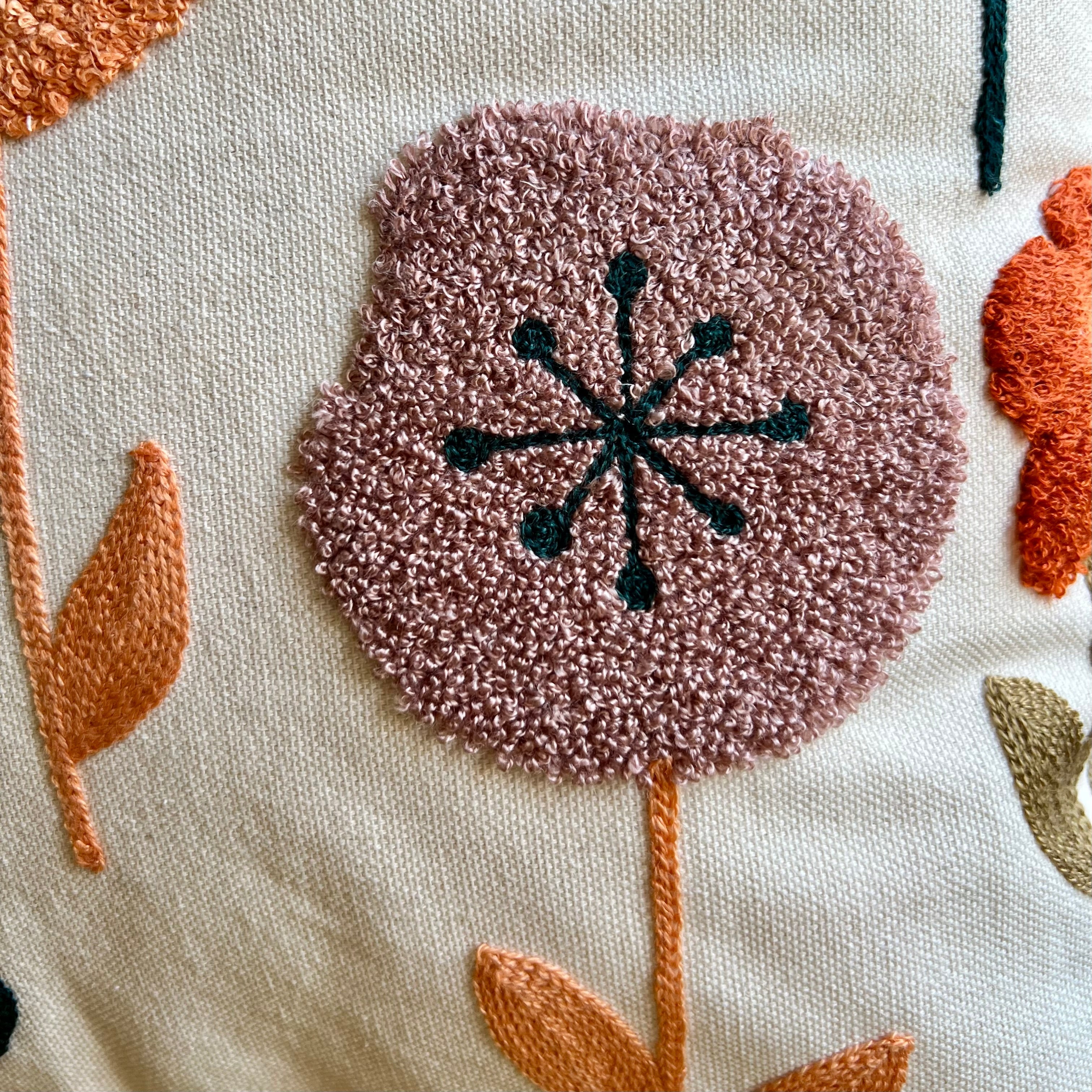 Vibrant Floral Embroidered Throw Pillow Cover | Modern Boho Decor