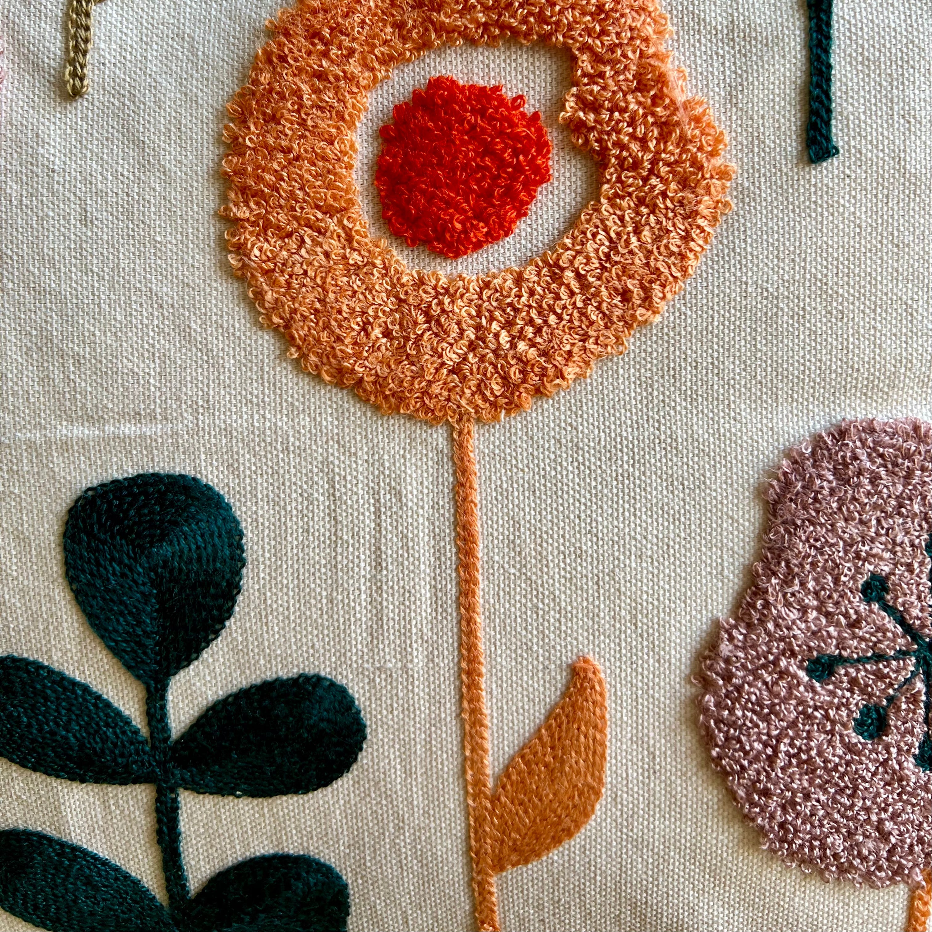 Vibrant Floral Embroidered Throw Pillow Cover | Modern Boho Decor