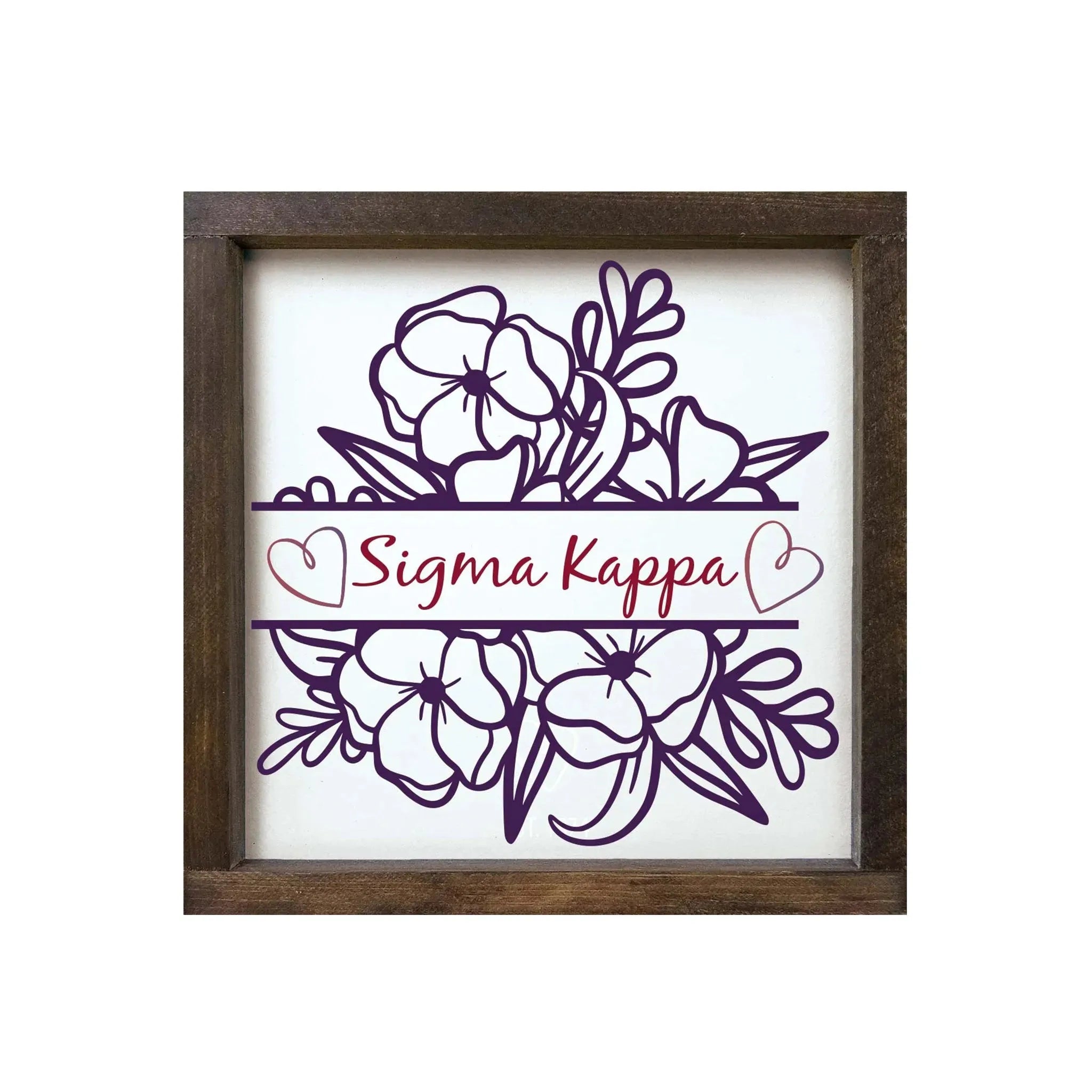 Sigma Kappa 12x12 Wood Framed Sign - Violet Monogram Walnut Stain Wall Art & Signs