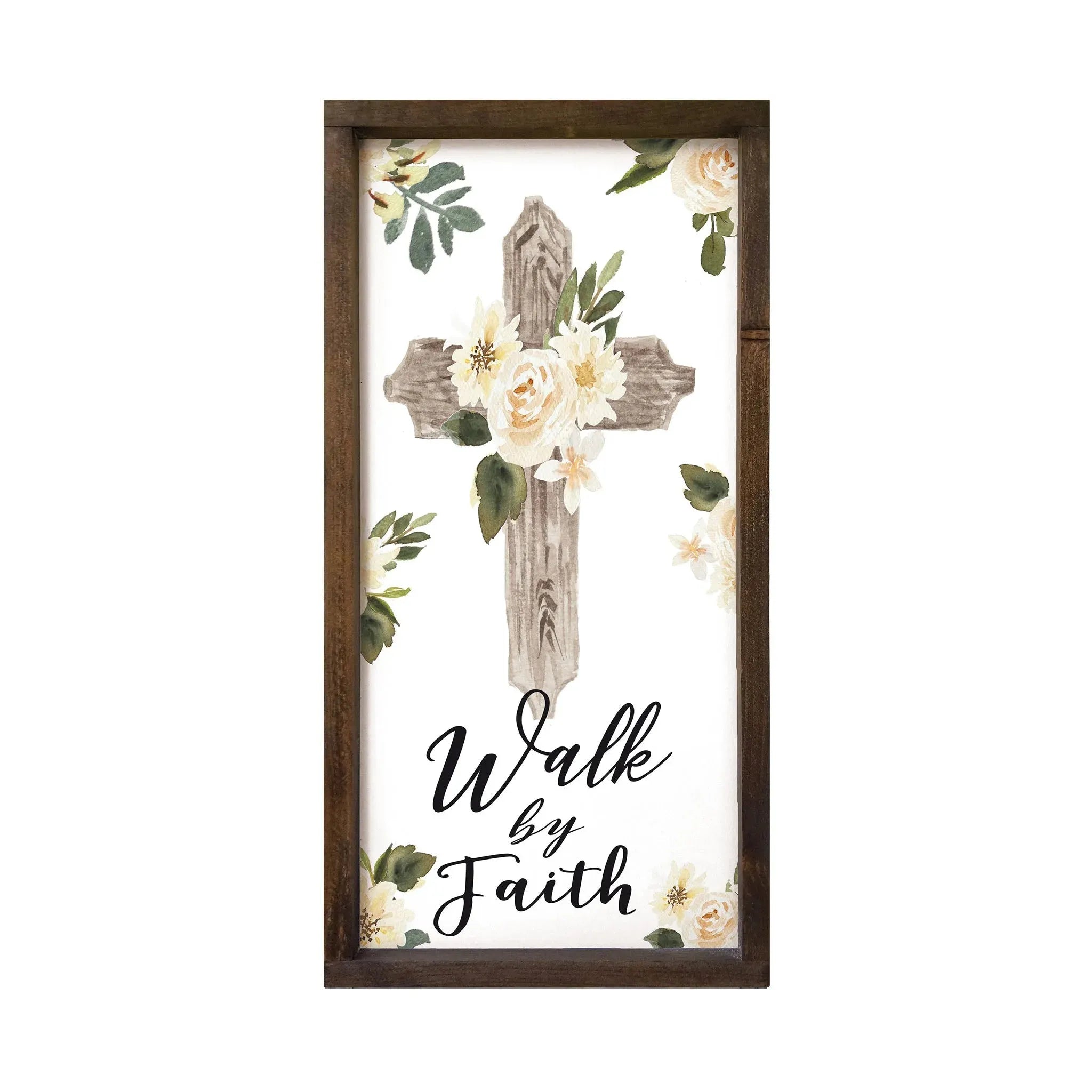 Walk by Faith 12x24 Wood Framed Sign Walnut Wood Frame Wall Art & Signs