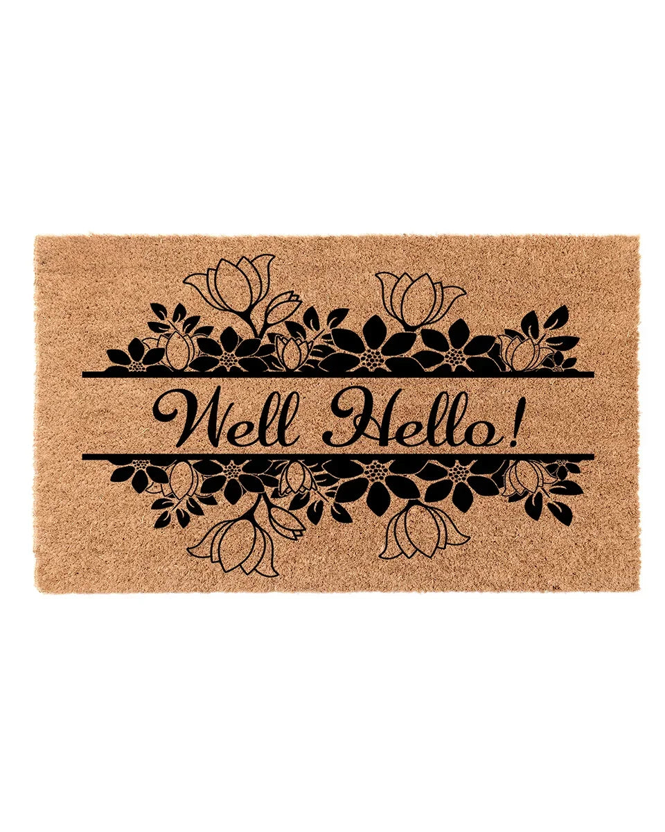 Well Hello Floral Frame Coir Doormat Door Mats