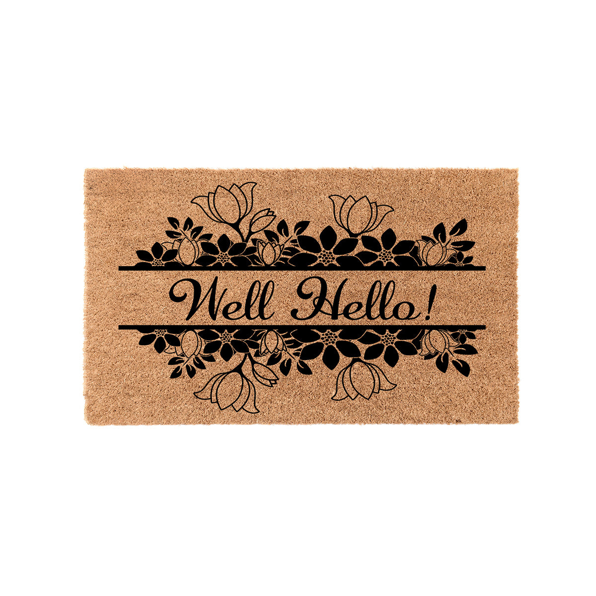 Well Hello Floral Frame Coir Doormat Door Mats