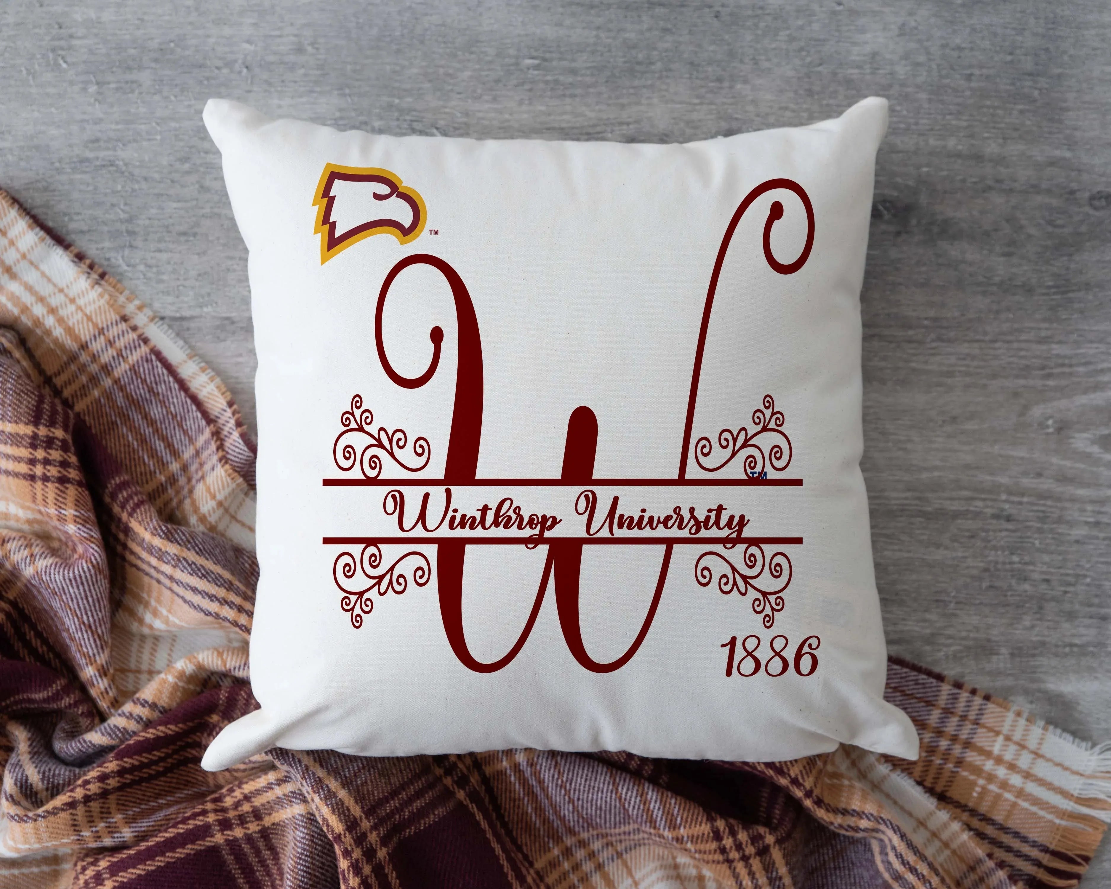 Winthrop University 18" Monogram Throw Pillow Cover Pillow Covers