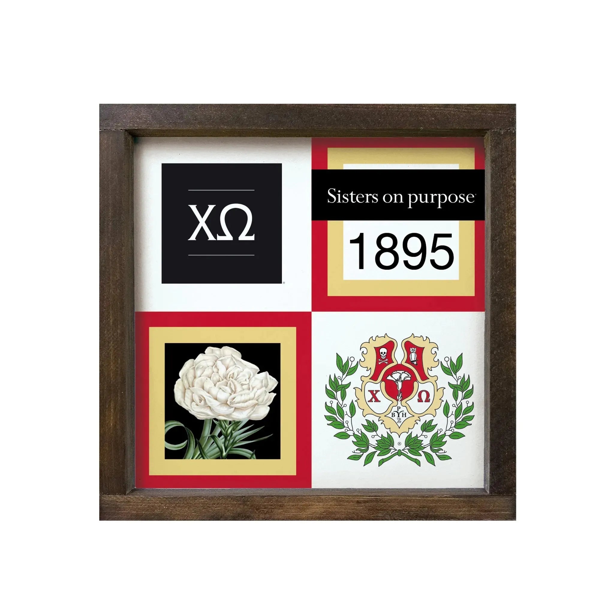 Chi Omega 12x12 Wood Framed Sign Classic Color Block Walnut Stain Wall Art & Signs