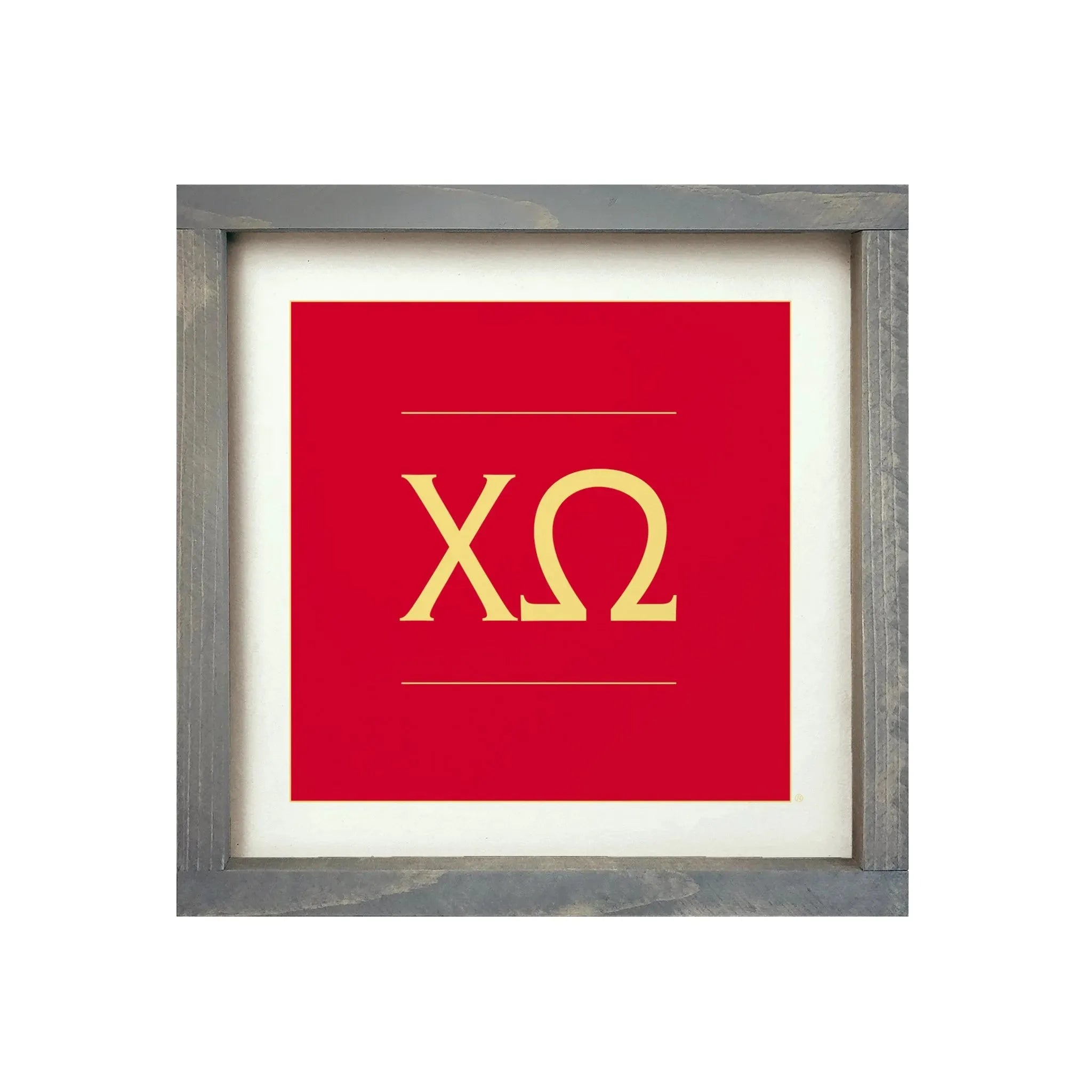 Chi Omega 12x12 Traditional Wood Framed Sign - Cardinal Greek Letters Walnut Stain Wall Art & Signs