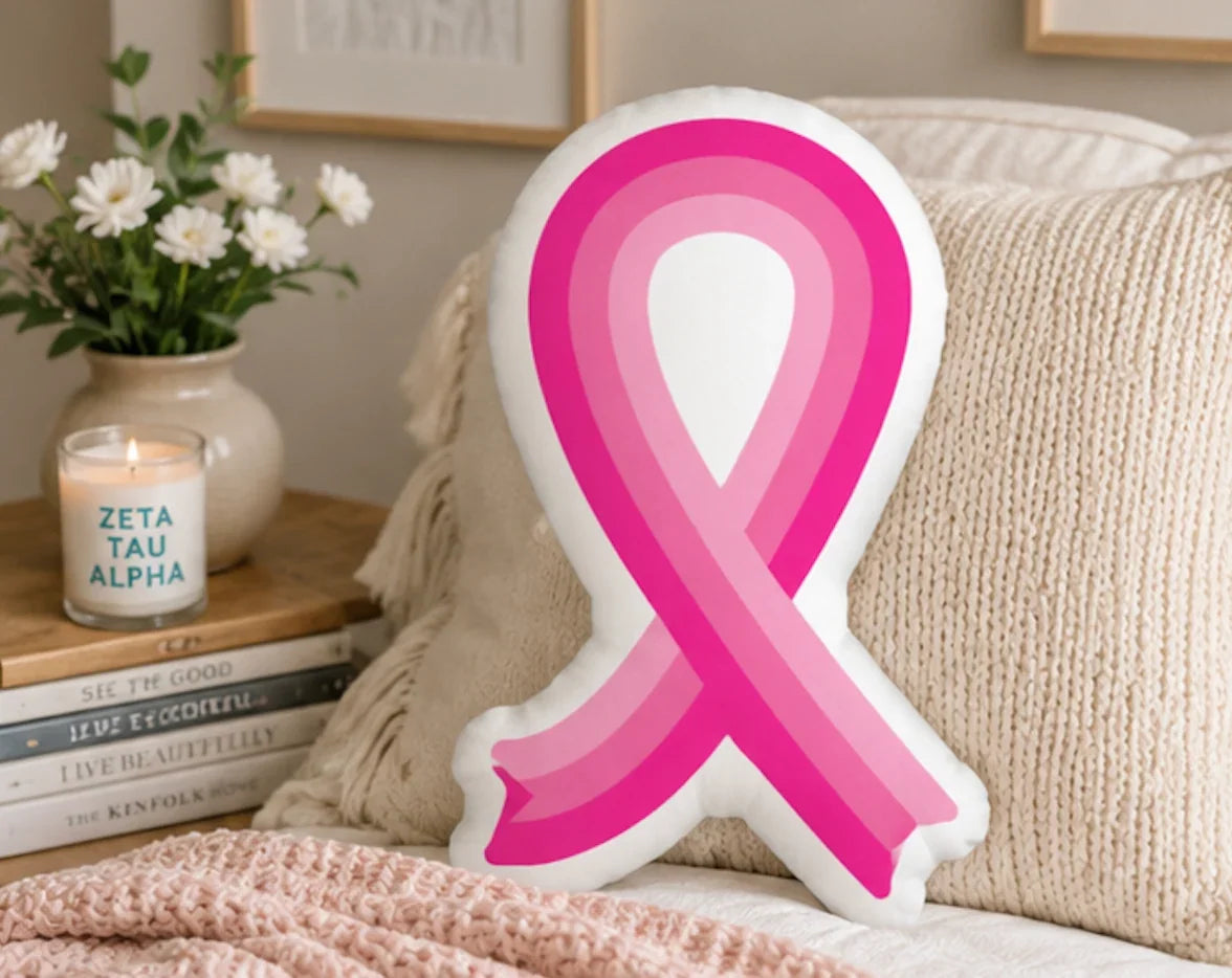 Zeta Pink Ribbon Custom Shape Throw Pillow Room