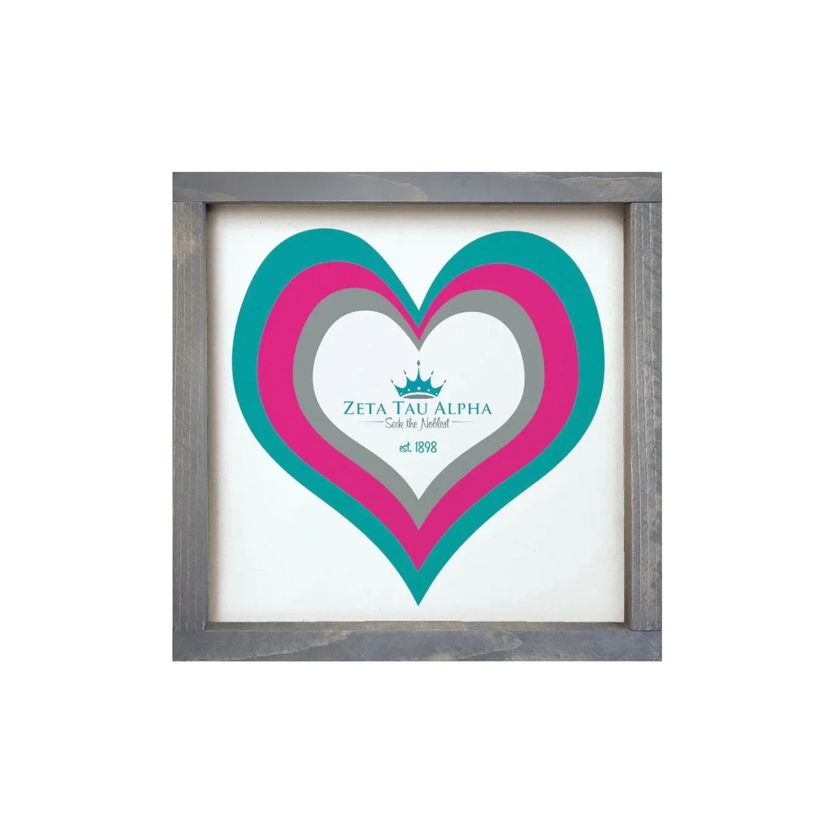 Zeta Tau Alpha 12x12 Wood Framed Sign - Heart Weathered Gray Wall Art & Signs