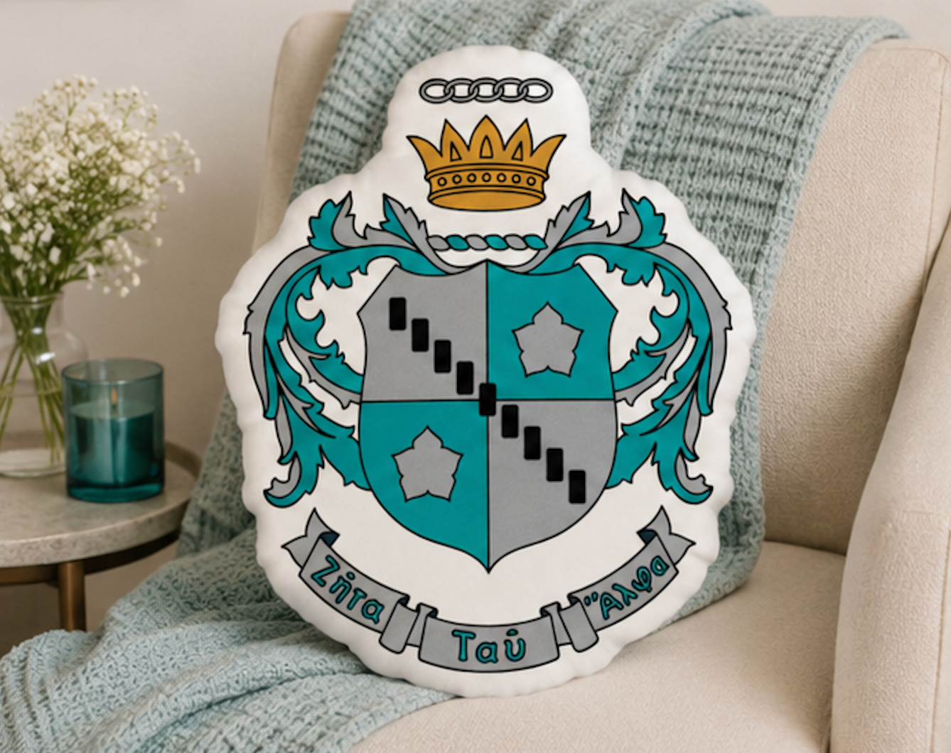 Zeta Tau Alpha Crest Custom-Shape Throw Pillow | ZTA Gifts